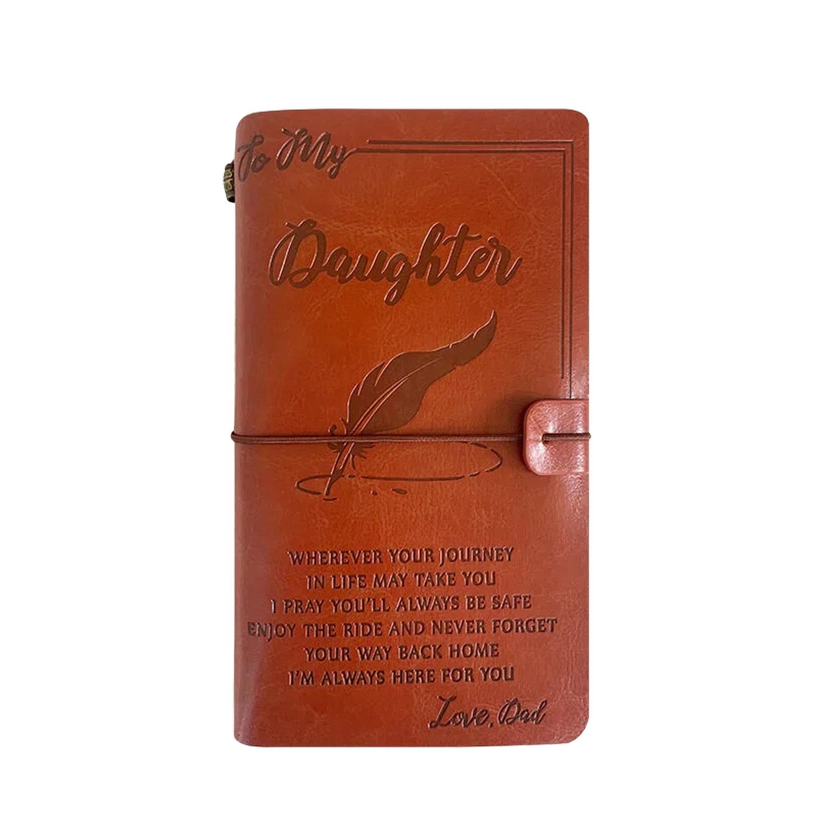 A6 Leather Refillable Journal Vintage Travelers Notebook with Engraved Quote, Style: Brown - Dad to Daughter (Leaf) - Shopkiz.com