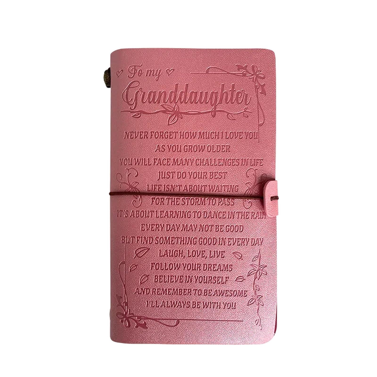 A6 Leather Refillable Journal Vintage Travelers Notebook with Engraved Quote, Style: Pink - To My Granddaughter - Shopkiz.com