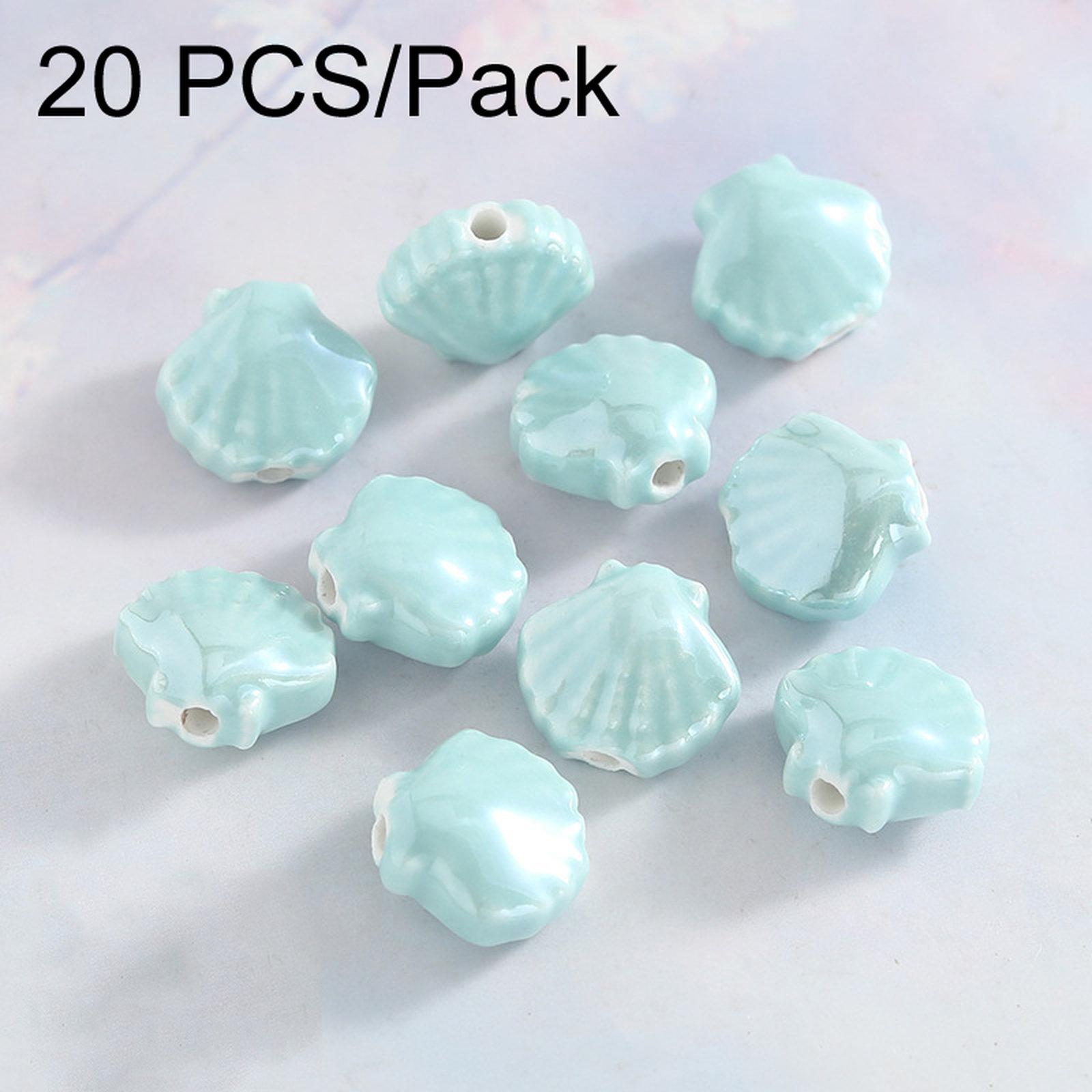20 PCS/Pack Shells Ceramic Beads for DIY Jewelry Making(Light Clear Blue) - Shopkiz.com