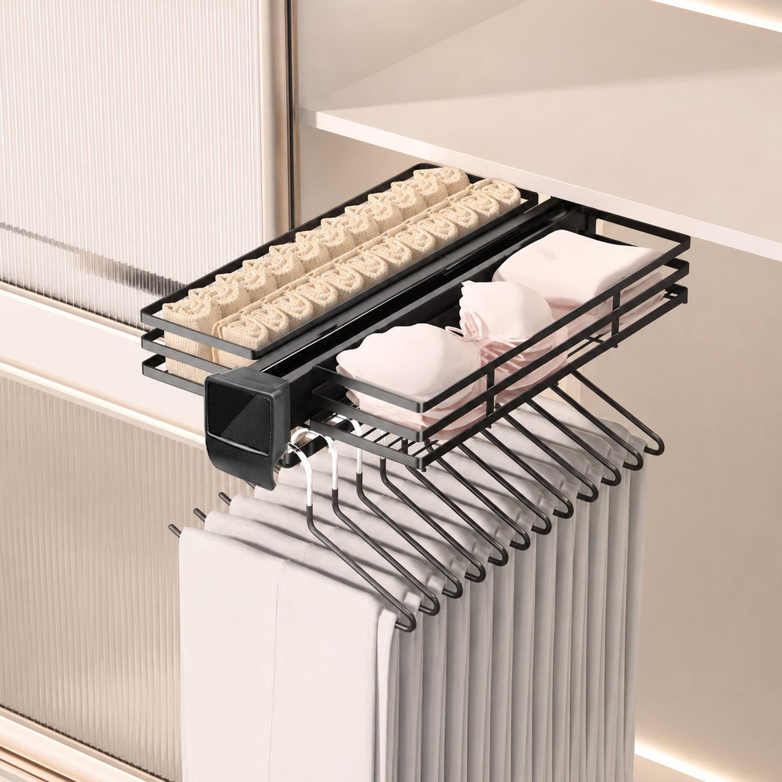 Pull Out Closet Pants Rack Organizer Slide Out Wardrobe Storage Basket, Depth: 51cm - Shopkiz.com