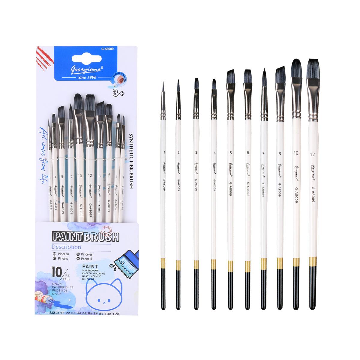 Giorgione 10 PCS/Pack G-A8009 Artist Paint Brush Set Nylon Synthetic Hair Brushes for Acrylic Watercolor Oil Gouache Painting - Shopkiz.com