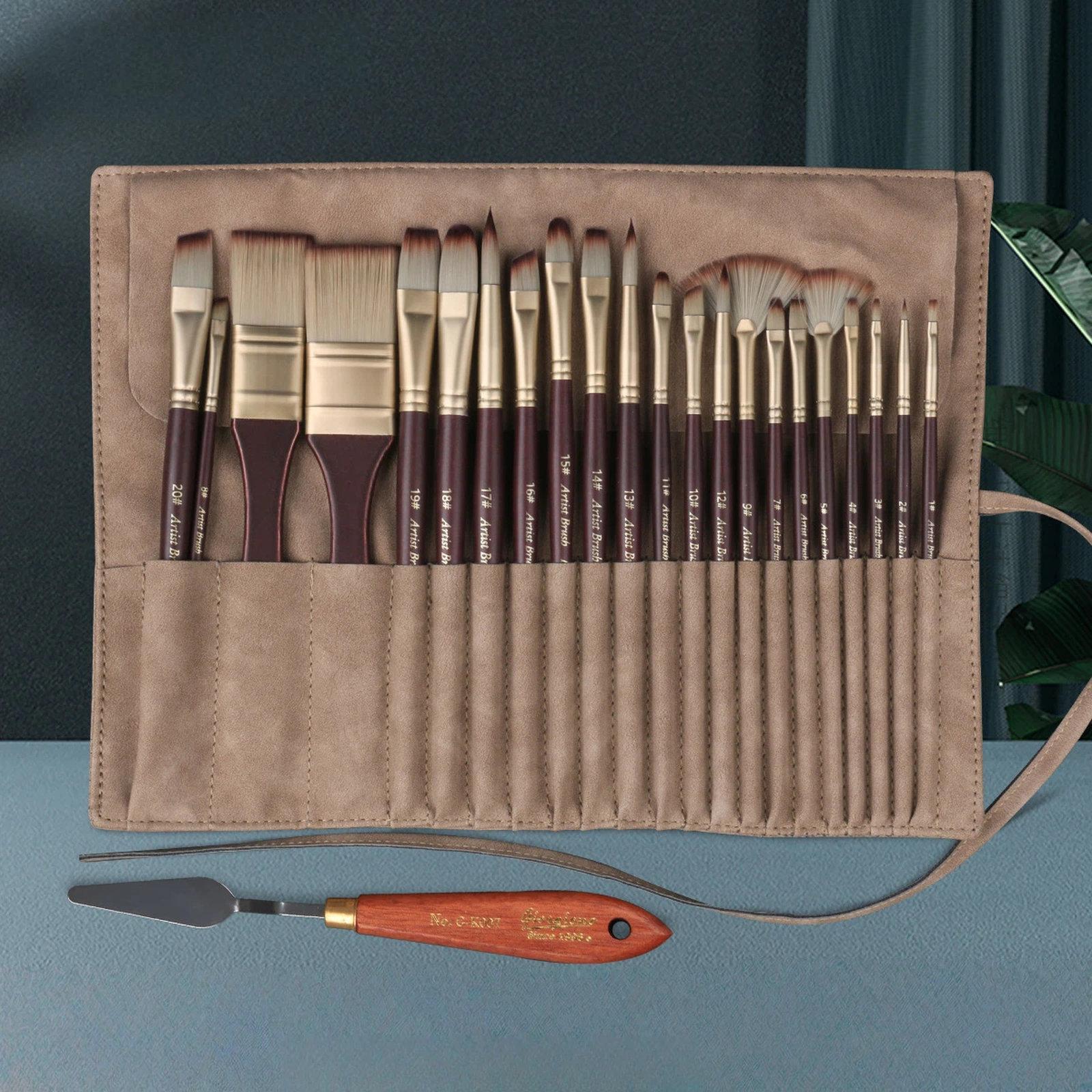 Giorgione 24 In 1 Artist Paint Brush Set Nylon Bristles with 2 Wide Flat Brushes Palette Knife & Portable Roll-Up Case(G-CB24) - Shopkiz.com