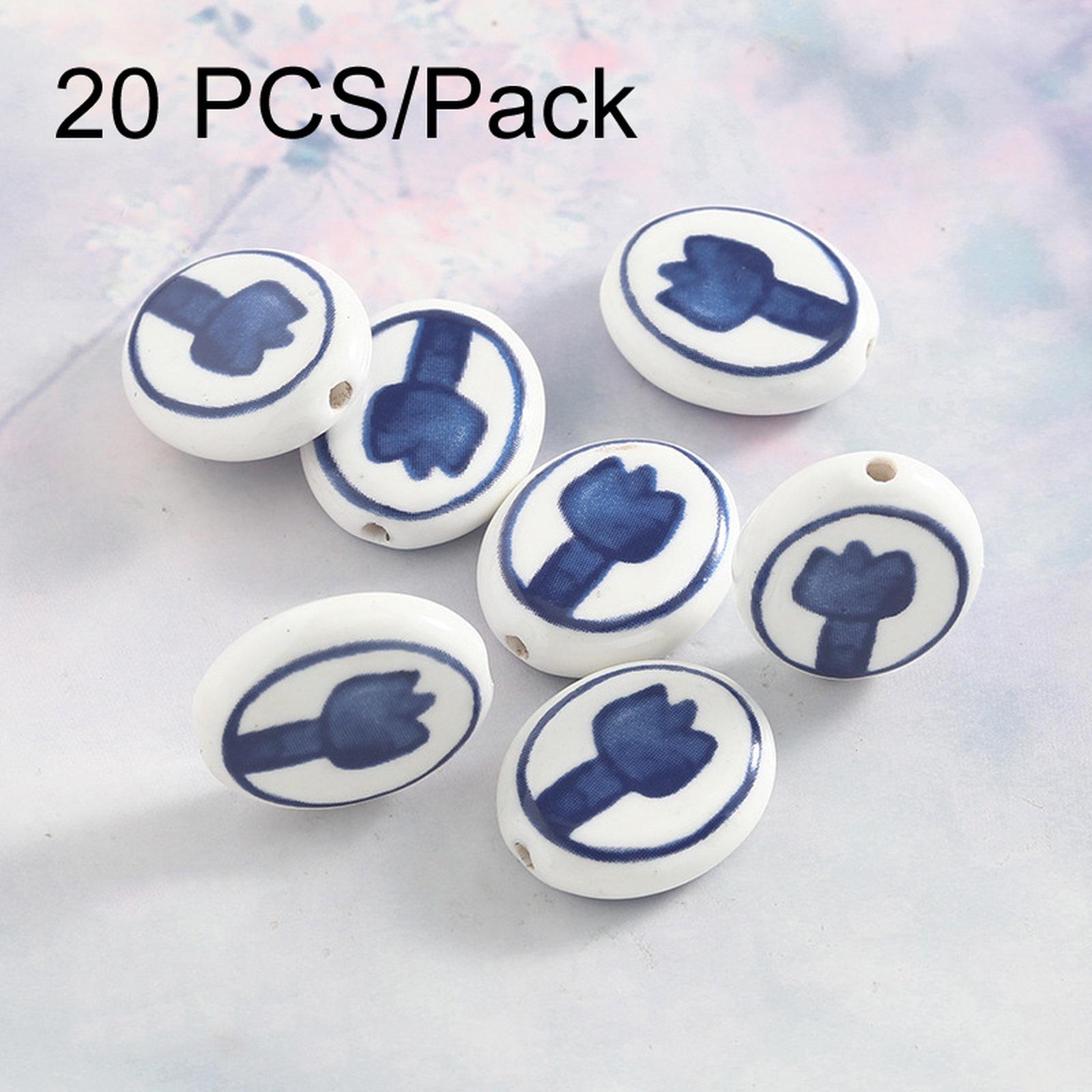 20 PCS/Pack Hand-painted Floral Ceramic Loose Beads Straight Hole Flat Pieces DIY Bracelet Material(Lotus) - Shopkiz.com