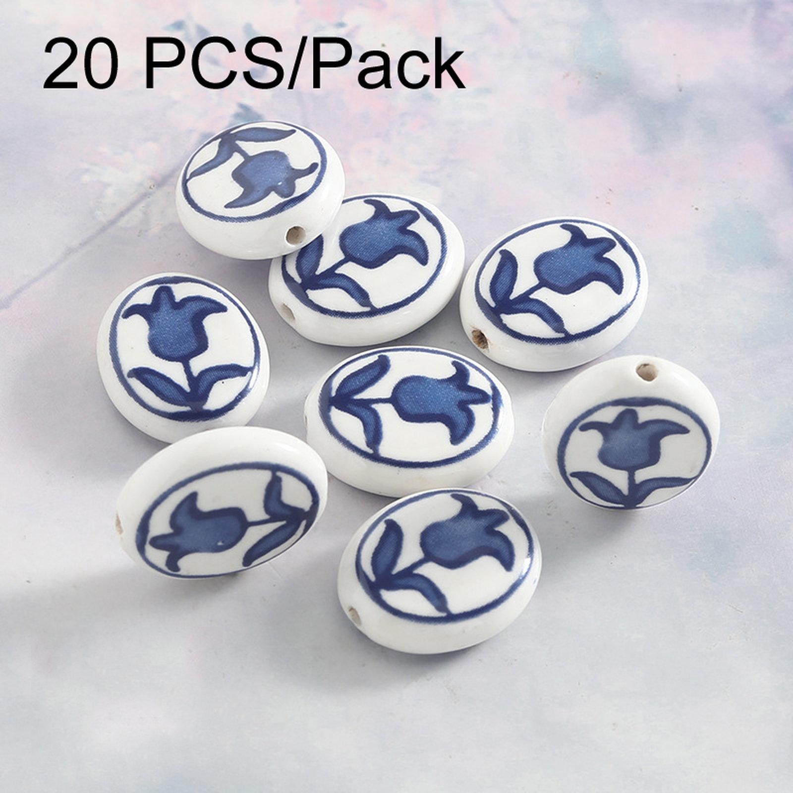 20 PCS/Pack Hand-painted Floral Ceramic Loose Beads Straight Hole Flat Pieces DIY Bracelet Material(Rose) - Shopkiz.com