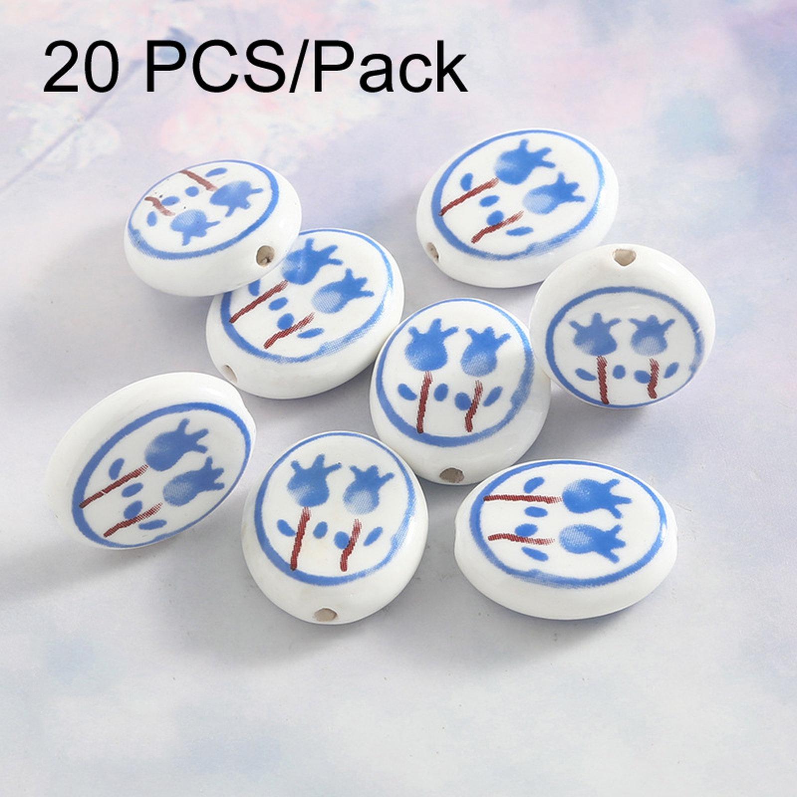 20 PCS/Pack Hand-painted Floral Ceramic Loose Beads Straight Hole Flat Pieces DIY Bracelet Material(Blue) - Shopkiz.com