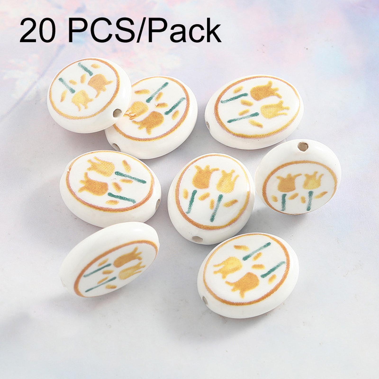 20 PCS/Pack Hand-painted Floral Ceramic Loose Beads Straight Hole Flat Pieces DIY Bracelet Material(Orange) - Shopkiz.com