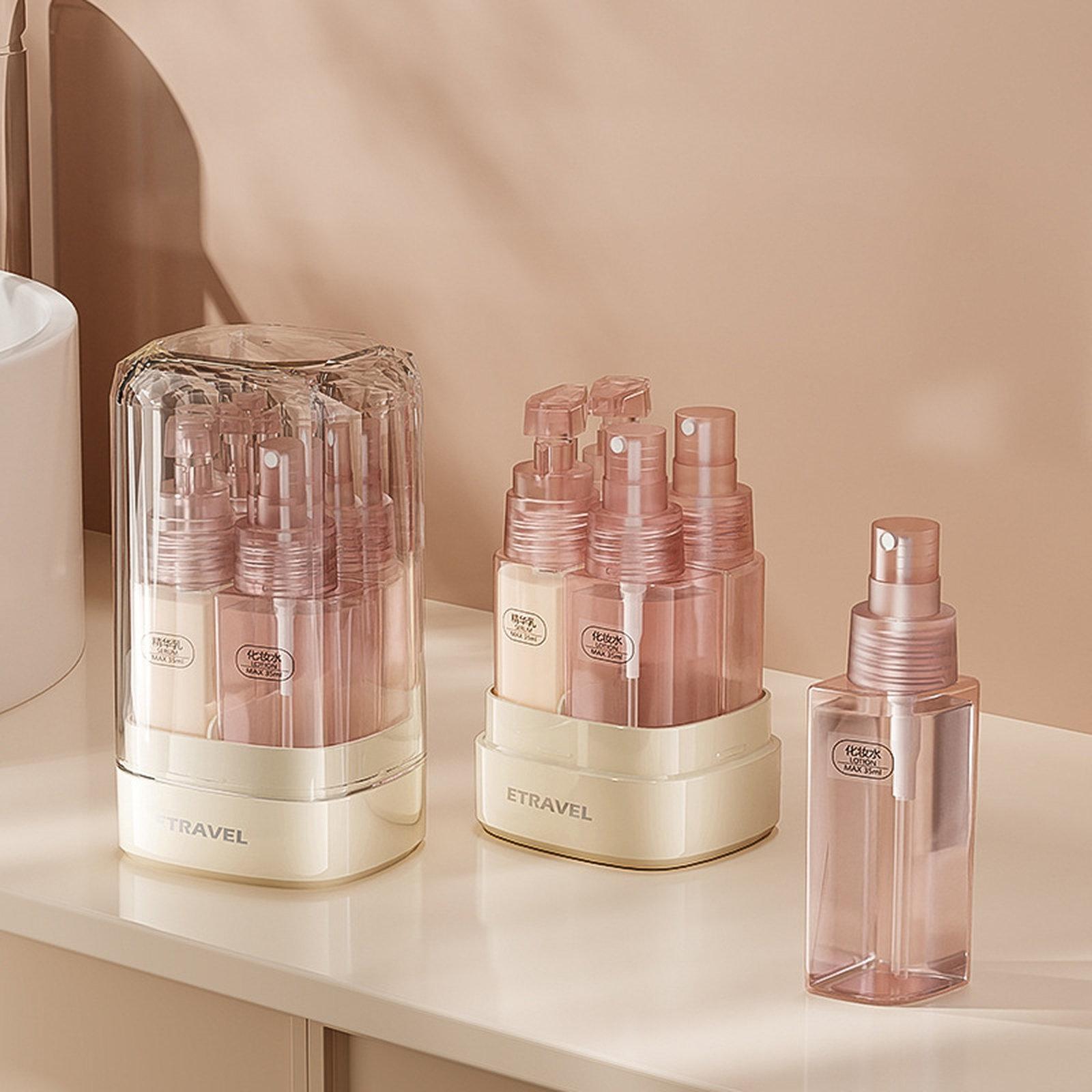 ETRAVEL 4-in-1 Travel Bottle Set Toiletry Dispenser Kit with 2 Lotion Pumps & 2 Fine Mist Sprays(Pink) - Shopkiz.com