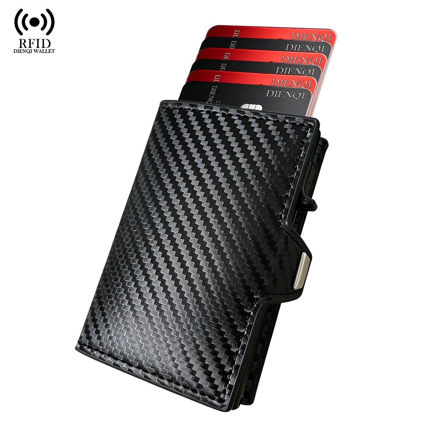 Pop Up Credit Card Holder Wallet With RFID Blocking Minimalist Bifold Wallet(Carbon Fiber Black) - Shopkiz.com