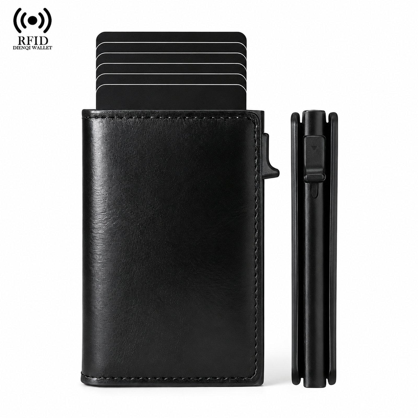 Slim RFID Blocking Wallet Carbon Fiber Pop Up Credit Card Holder Minimalist Money Clip(Black) - Shopkiz.com