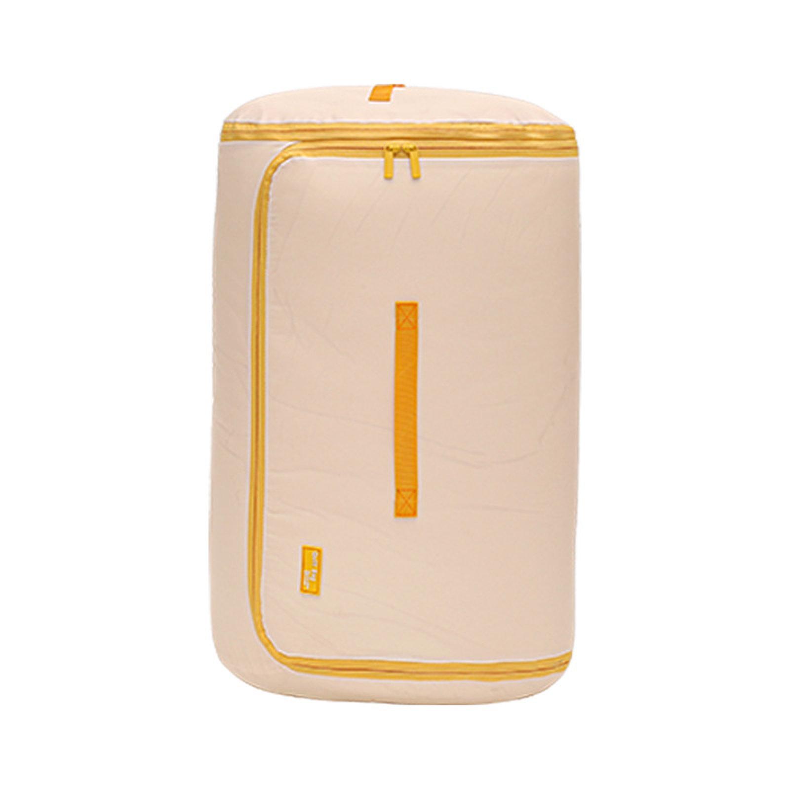 Compressible Cylindrical Quilt Storage Bag Space Saving Comforter Organizer Bag Large Milk Yellow - Shopkiz.com