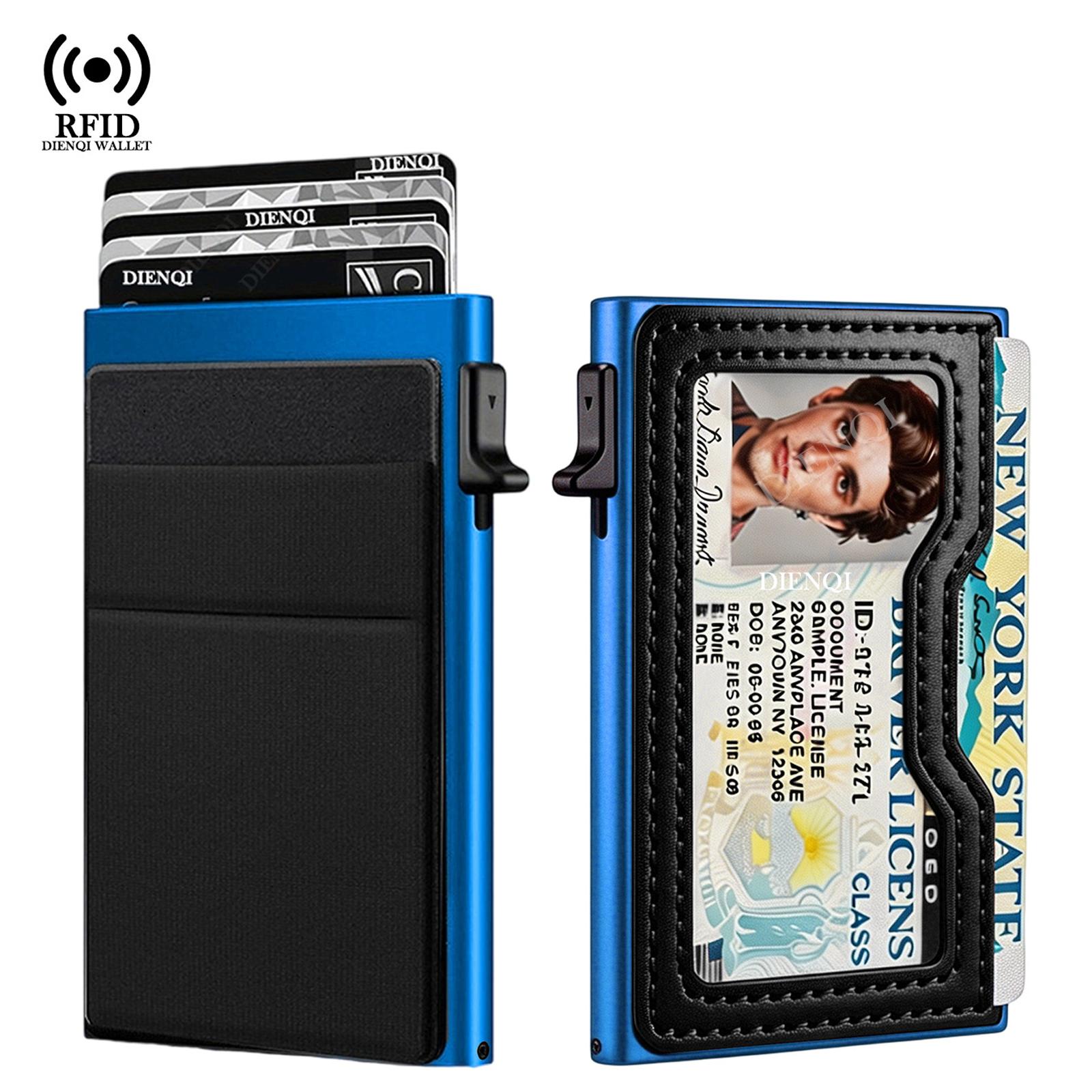 Slim RFID Blocking Card Holder Wallet Pocket Pop Up Metal Credit Card Case(Blue) - Shopkiz.com