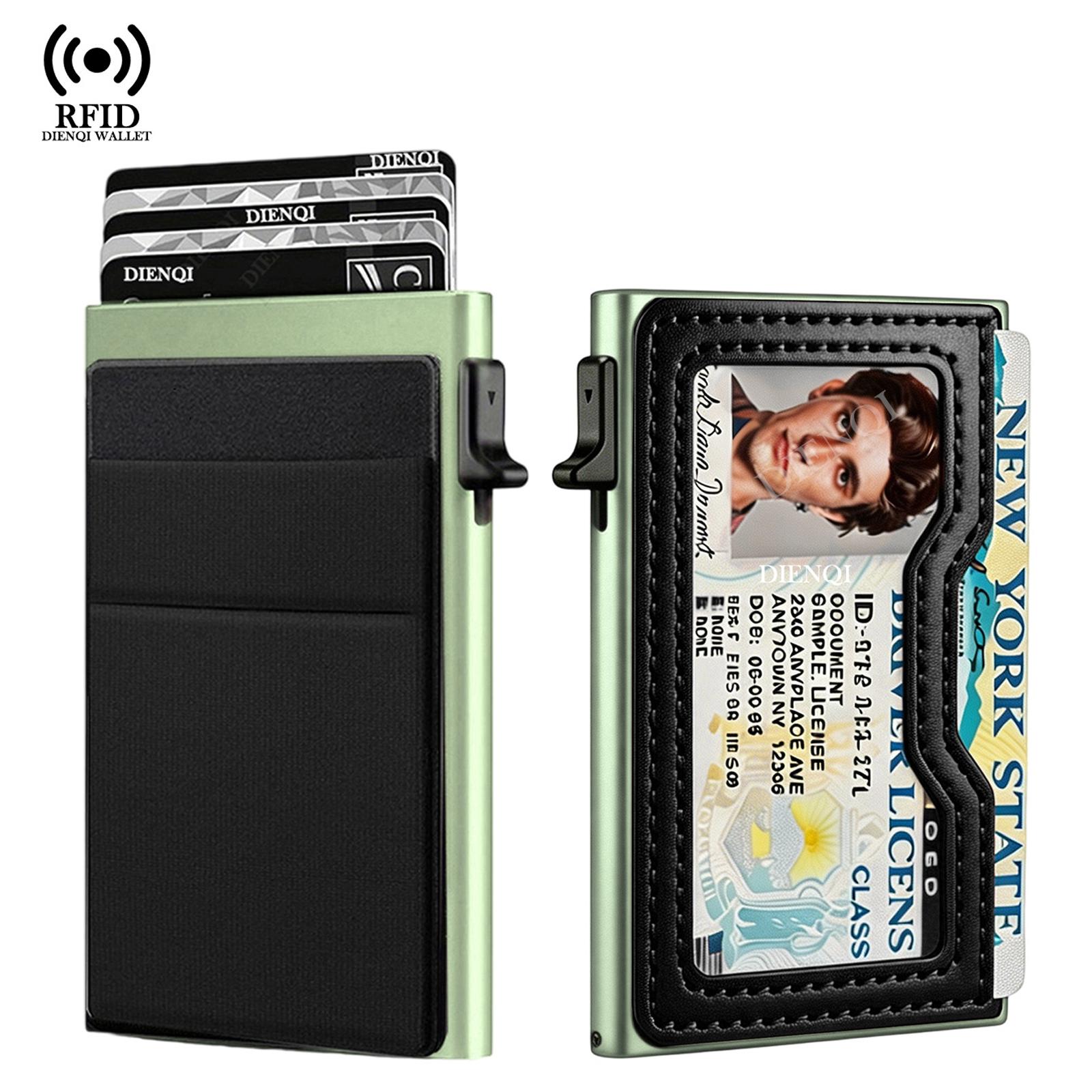 Slim RFID Blocking Card Holder Wallet Pocket Pop Up Metal Credit Card Case(Green) - Shopkiz.com