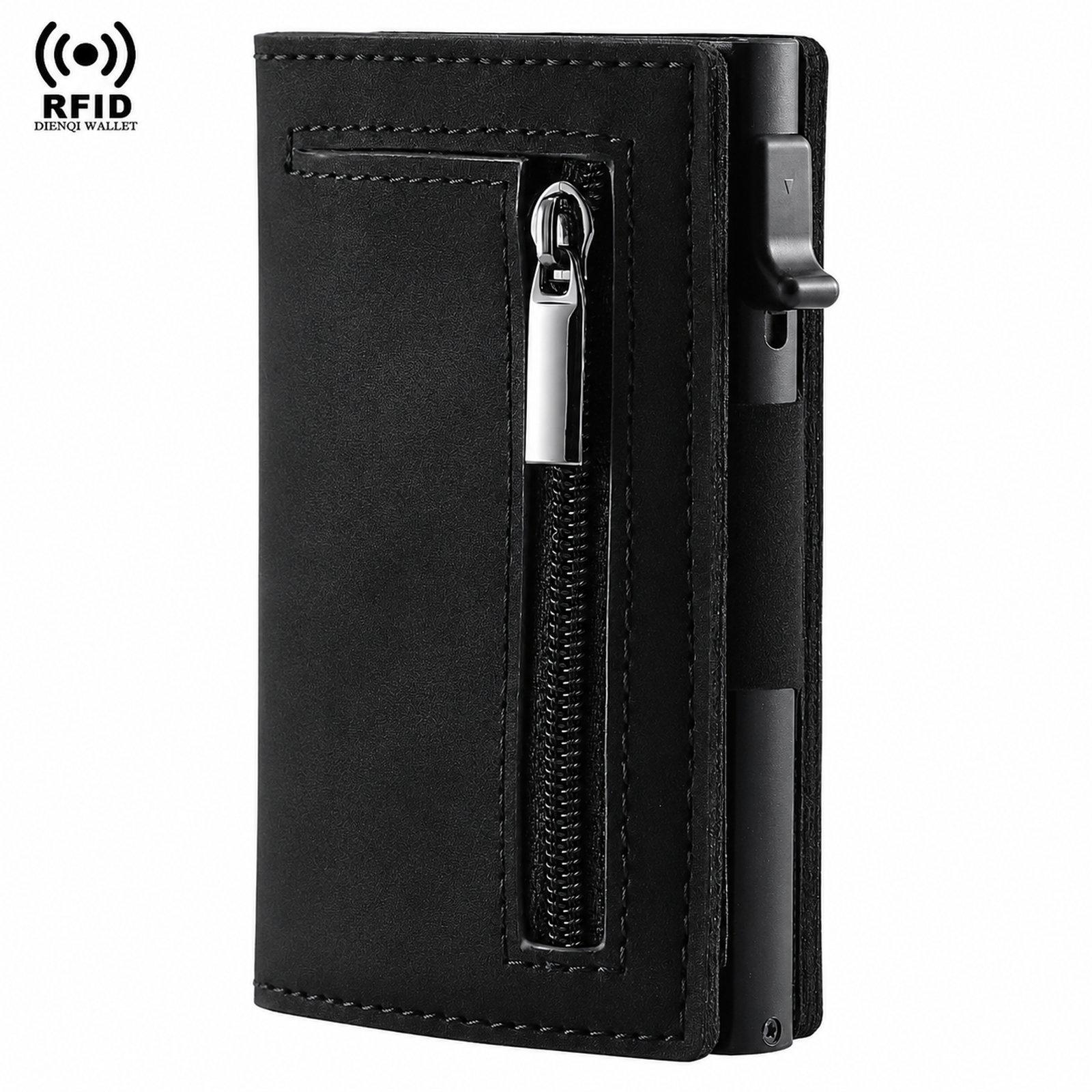 RFID Blocking Pop Up Wallet With Zipper Coin Pocket Slim Minimalist Credit Card Holder(Black) - Shopkiz.com