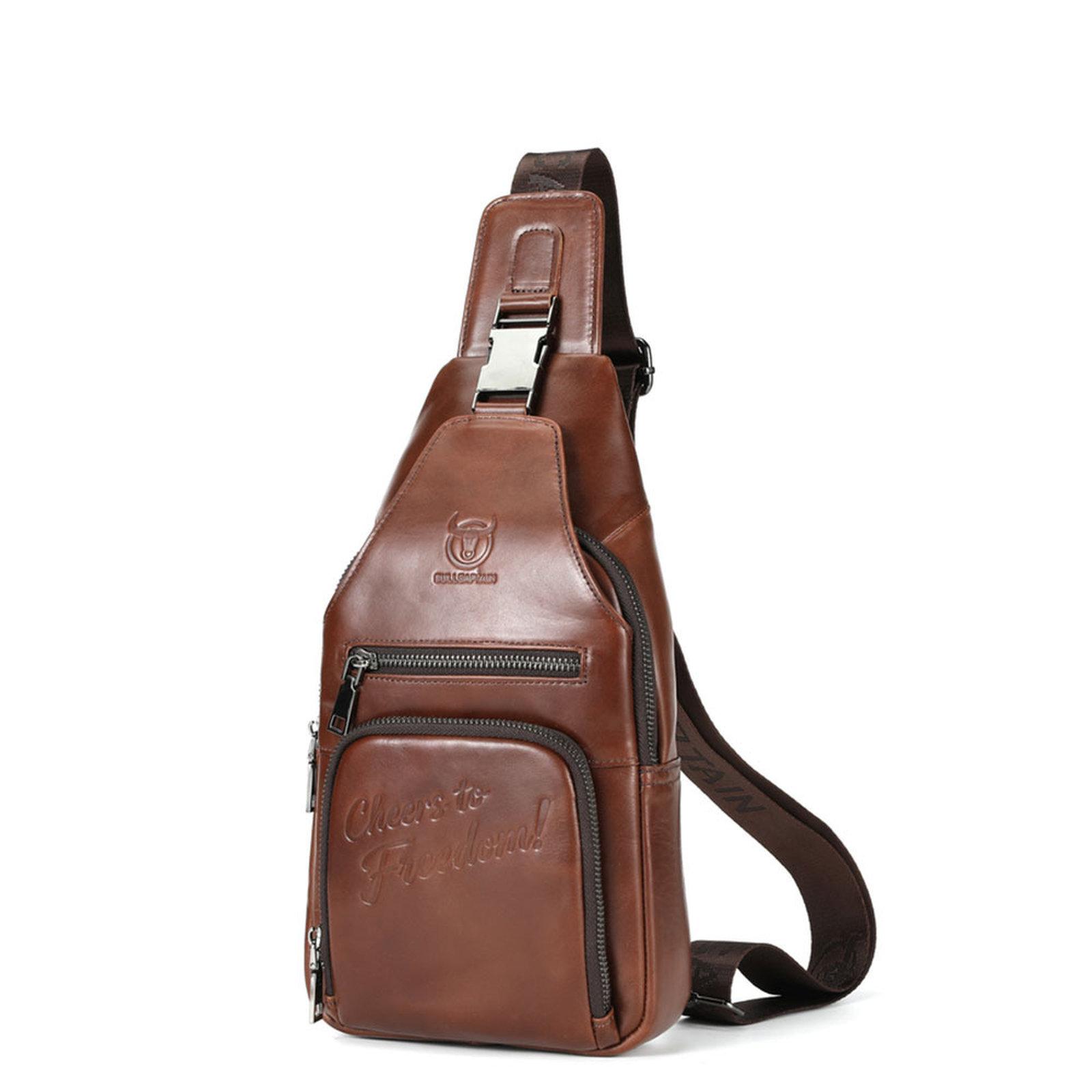 BULL CAPTAIN Genuine Leather Sling Bag for Men Vintage Chest Crossbody Pack(Coffee) - Shopkiz.com