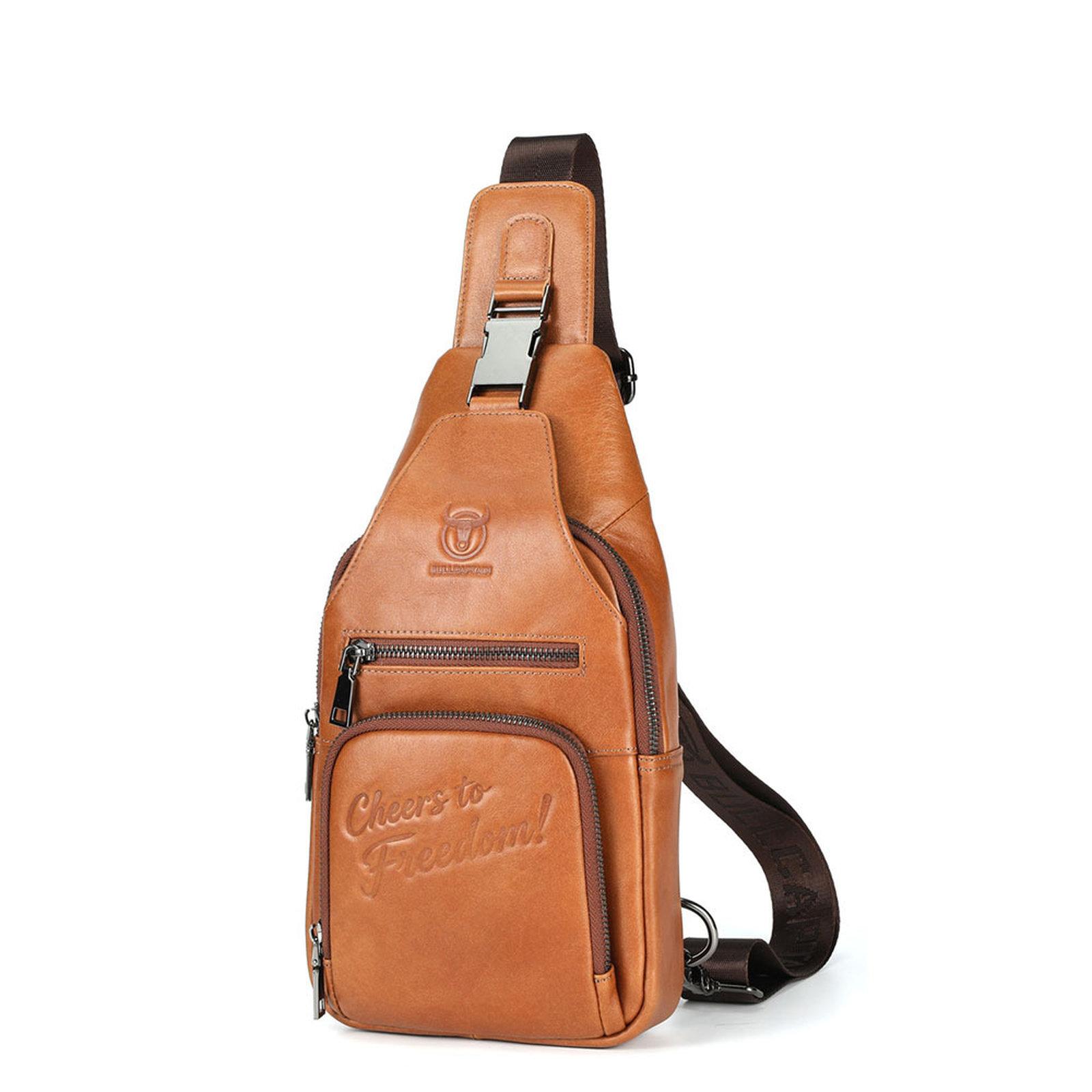 BULL CAPTAIN Genuine Leather Sling Bag for Men Vintage Chest Crossbody Pack(Yellow Brown) - Shopkiz.com