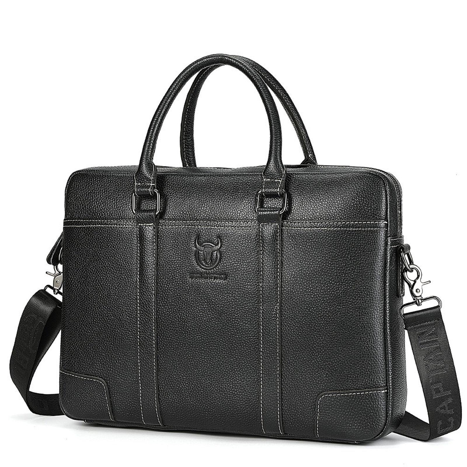 BULL CAPTAIN Genuine Leather Briefcase for Men 15.6 Inch Laptop Messenger Bag(Black) - Shopkiz.com