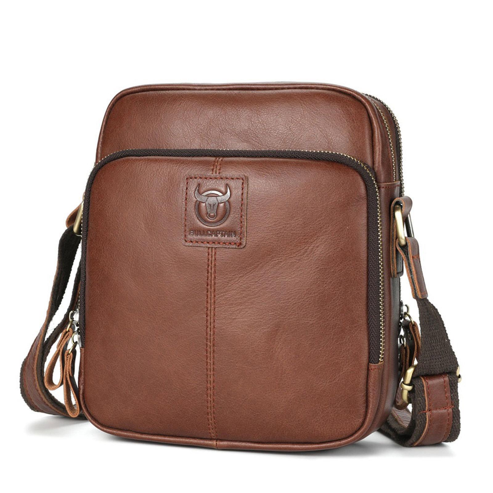 BULL CAPTAIN Genuine Leather Crossbody Bag for Men Vintage Multi-Pocket Messenger Bag(Coffee) - Shopkiz.com