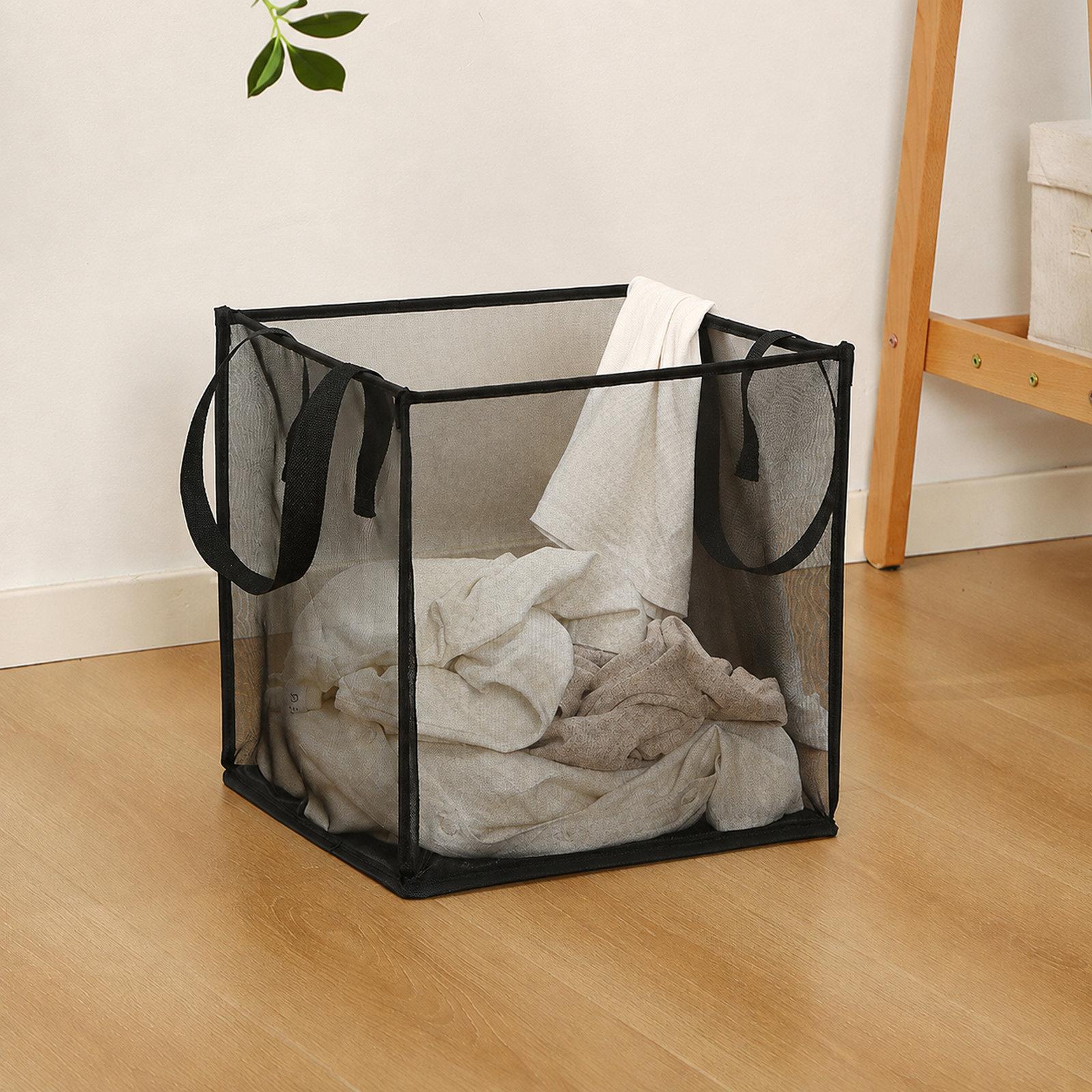 Collapsible Mesh Laundry Hamper Portable Clothes Storage Basket With Handles, Color: Single Layer Black - Shopkiz.com