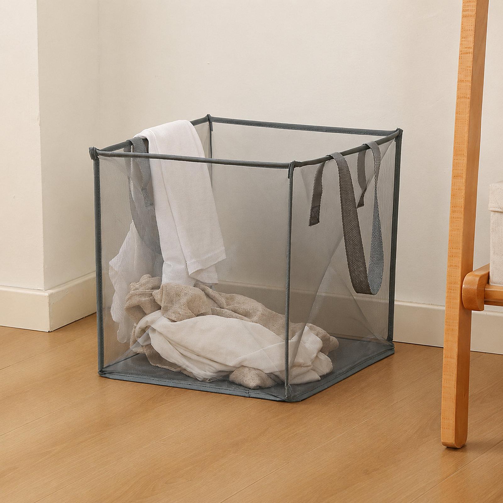 Collapsible Mesh Laundry Hamper Portable Clothes Storage Basket With Handles, Color: Single Layer Gray - Shopkiz.com