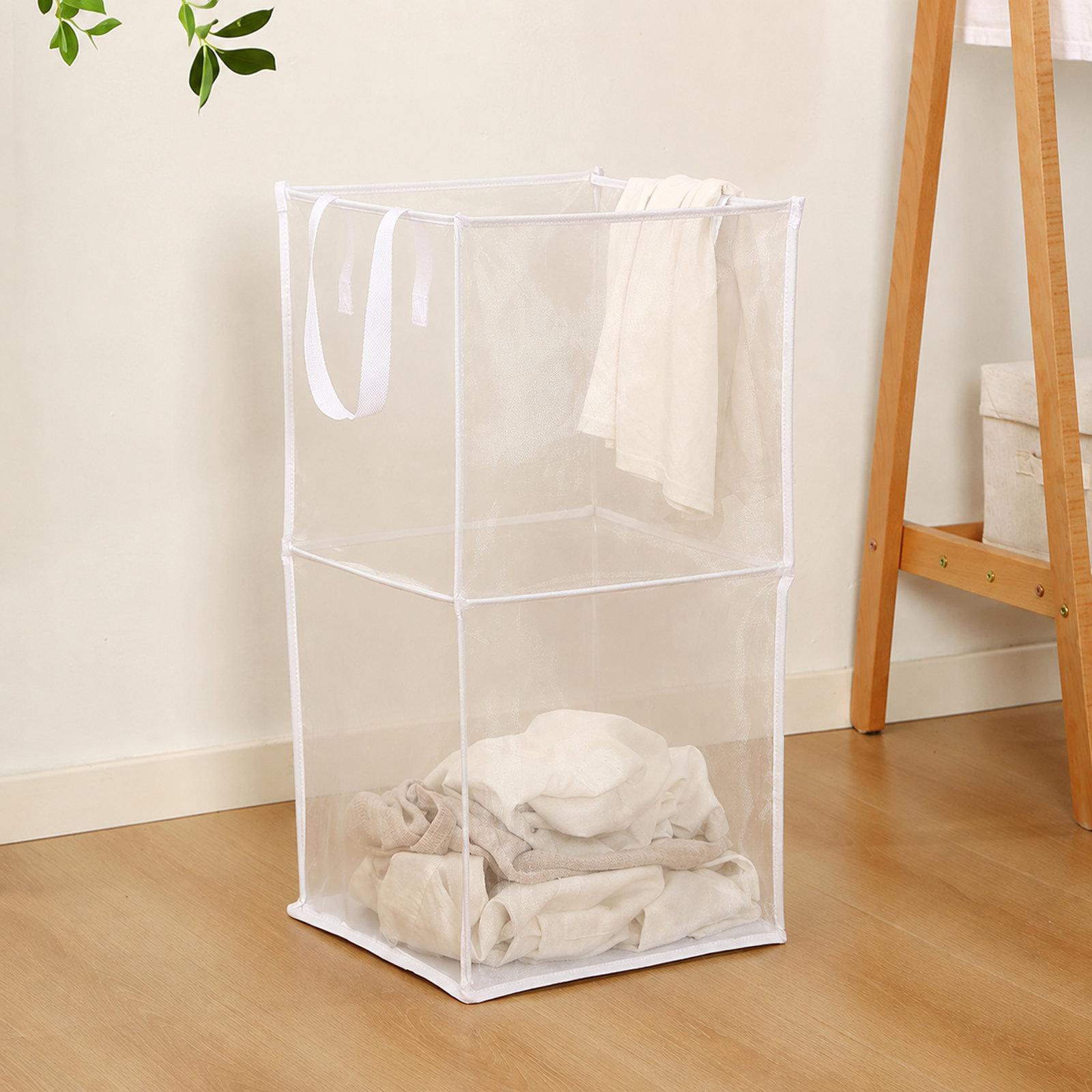 Collapsible Mesh Laundry Hamper Portable Clothes Storage Basket With Handles, Color: Double Layer White - Shopkiz.com