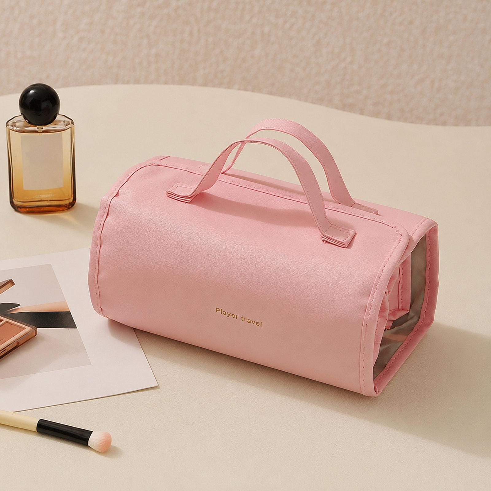 4 In 1 Roll Up Makeup Bag Detachable Clear Toiletry Organizer Waterproof Cosmetic Travel Case(Pink) - Shopkiz.com
