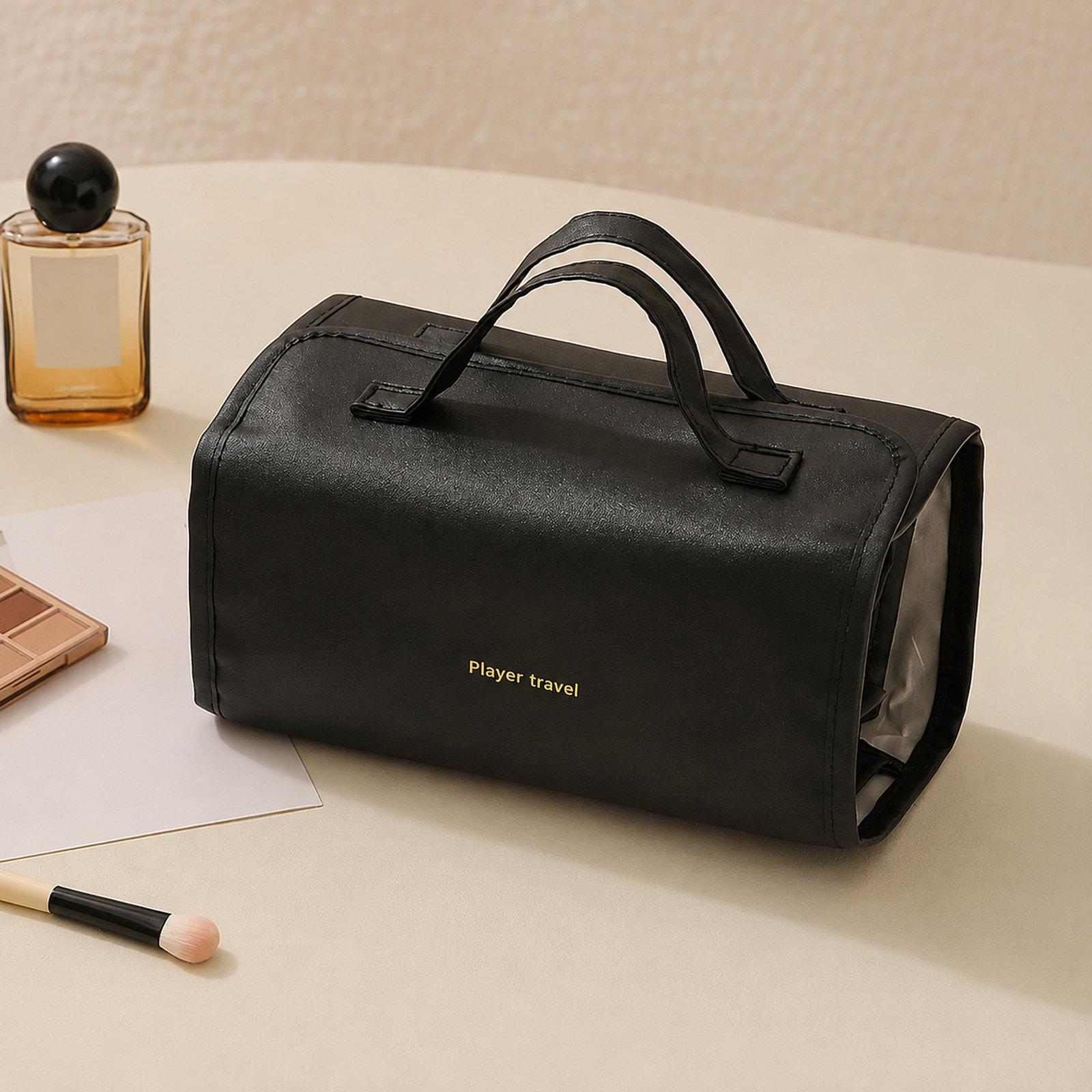 4 In 1 Roll Up Makeup Bag Detachable Clear Toiletry Organizer Waterproof Cosmetic Travel Case(Black) - Shopkiz.com