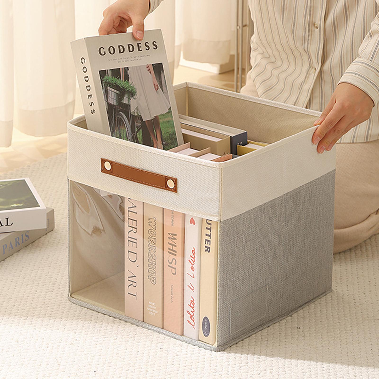 Foldable Fabric Storage Cube Bins With Clear Window PU Leather Handle Clothing Organizer Boxes, Color: Gray - Shopkiz.com