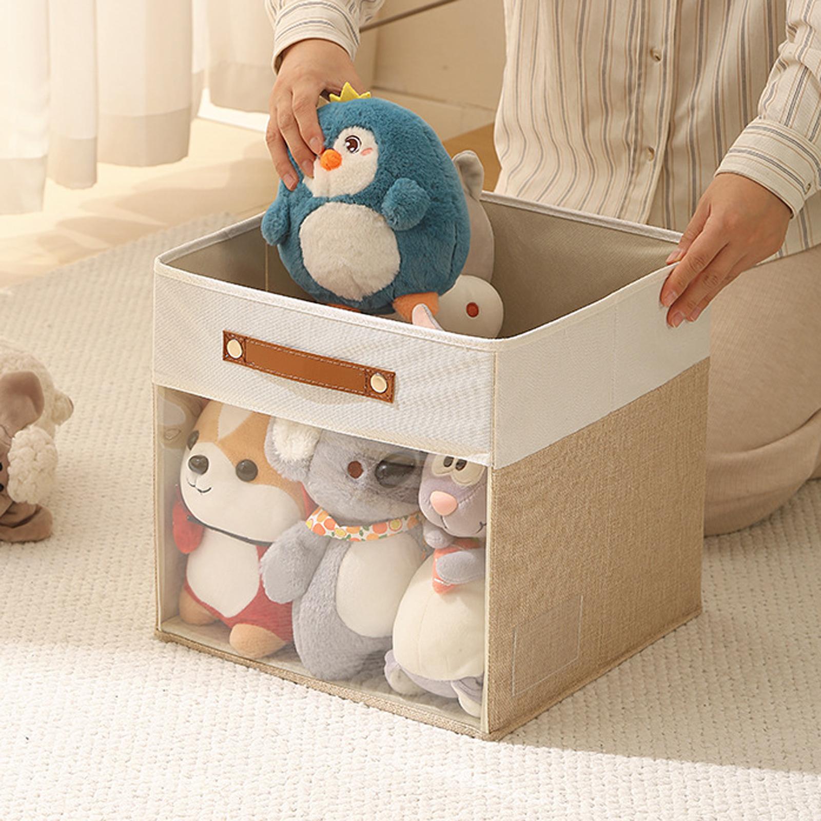 Foldable Fabric Storage Cube Bins With Clear Window PU Leather Handle Clothing Organizer Boxes, Color: Beige - Shopkiz.com