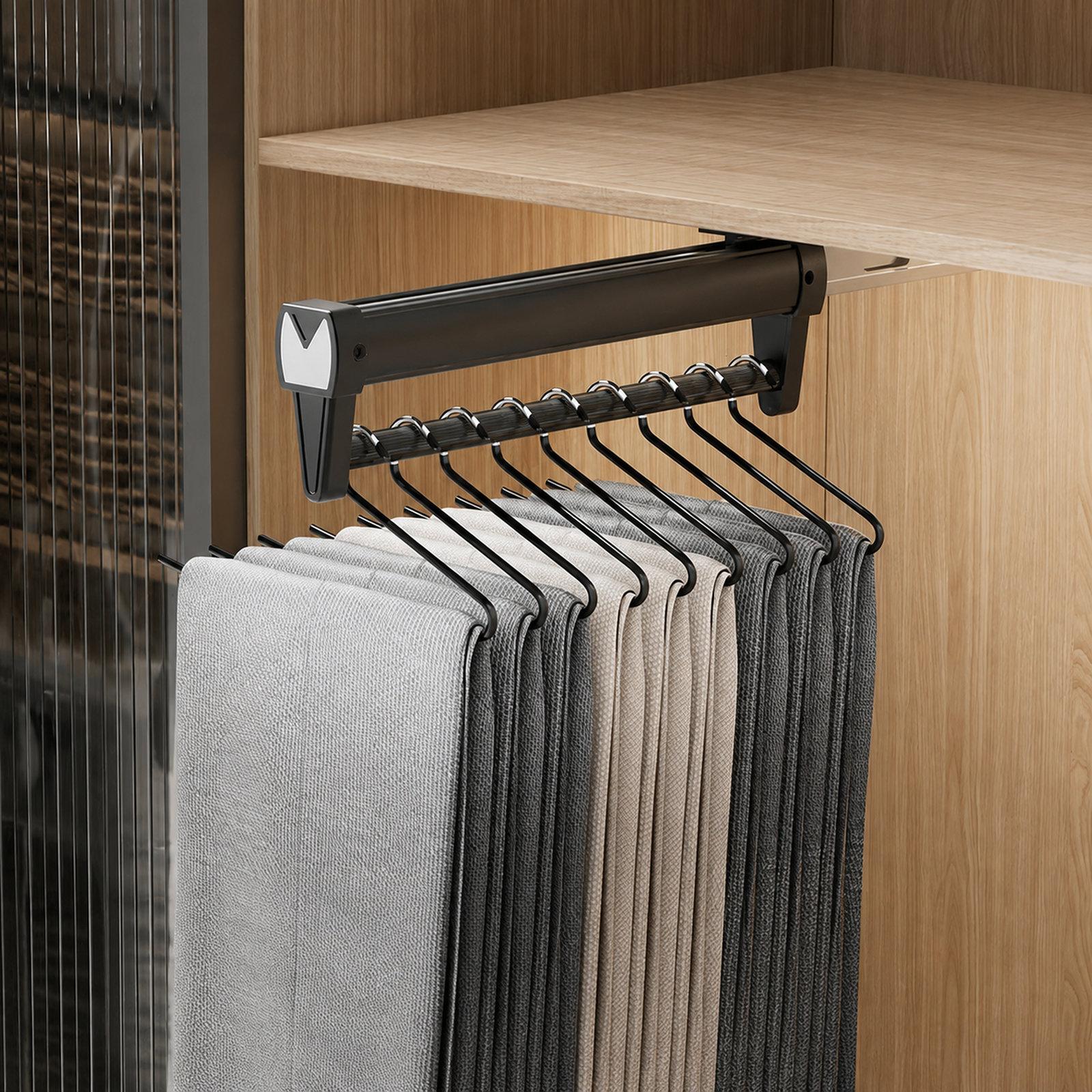 Pull Out Clothes Hanger Rail Top Mount Extendable Closet Rod For Pants And Scarves, Spec: 41cm Soft-Close Black - Shopkiz.com