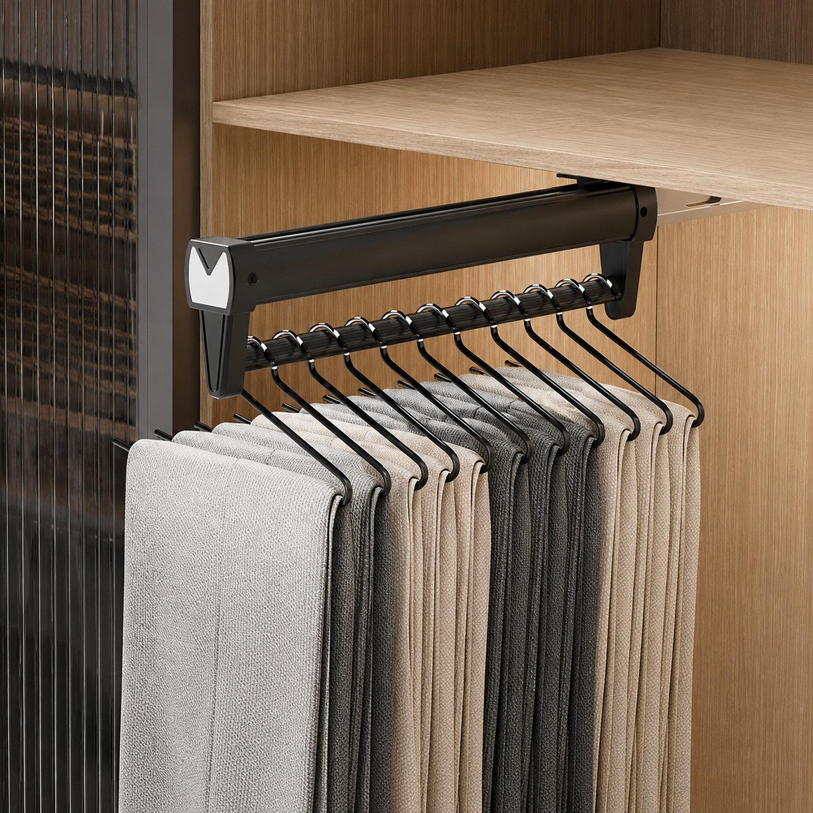 Pull Out Clothes Hanger Rail Top Mount Extendable Closet Rod For Pants And Scarves, Spec: 51cm Soft-Close Black - Shopkiz.com