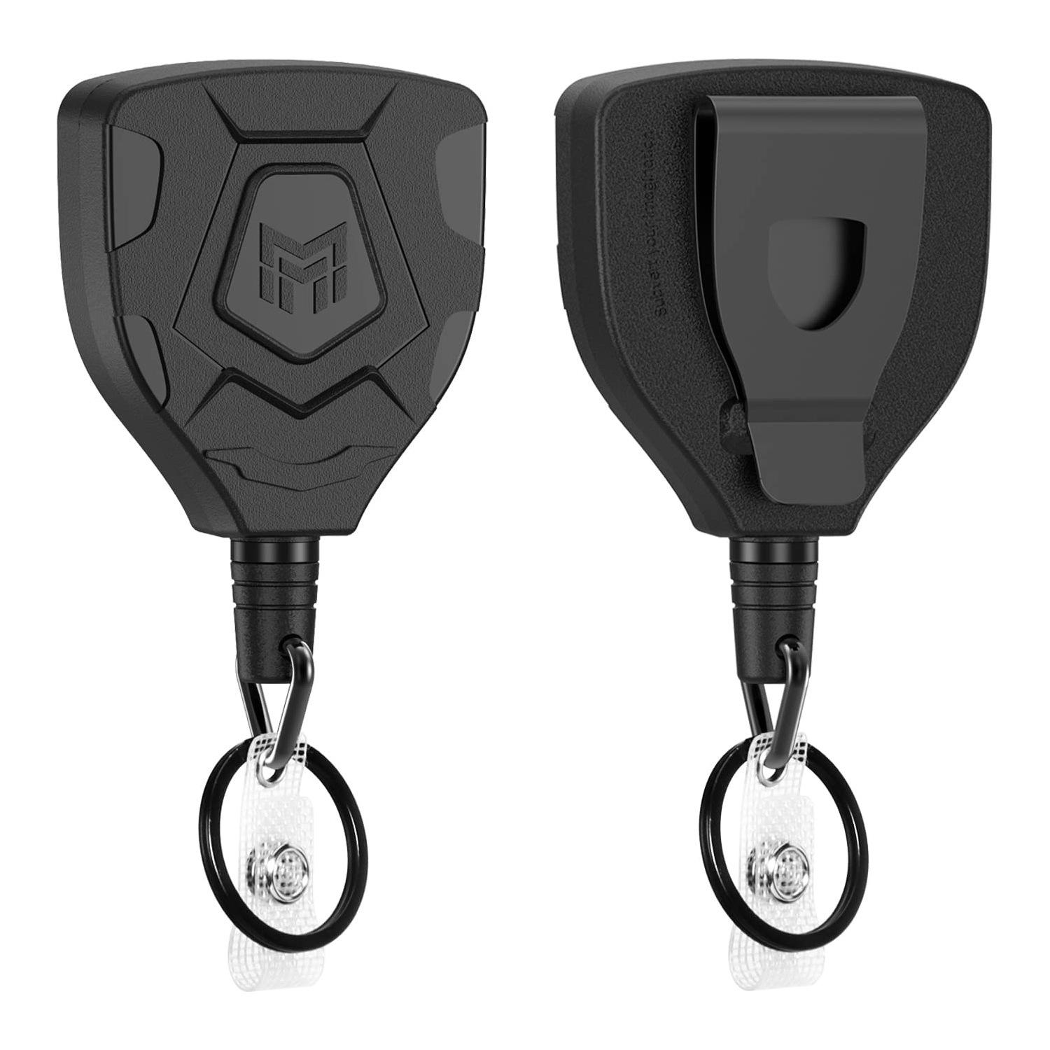Heavy Duty Retractable Keychain Badge Reel with 31.5 Inch Steel Cord Belt Clip Key Ring and ID Strap(Black) - Shopkiz.com