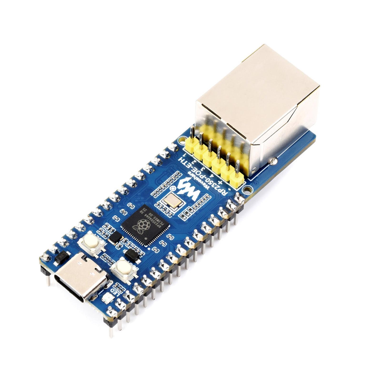 WAVESHARE RP2350 Development Board, Dual-Core And Dual-Architecture, W6300 Ethernet Controller, Supports PoE Expansion Via A PoE Module, Spec: With