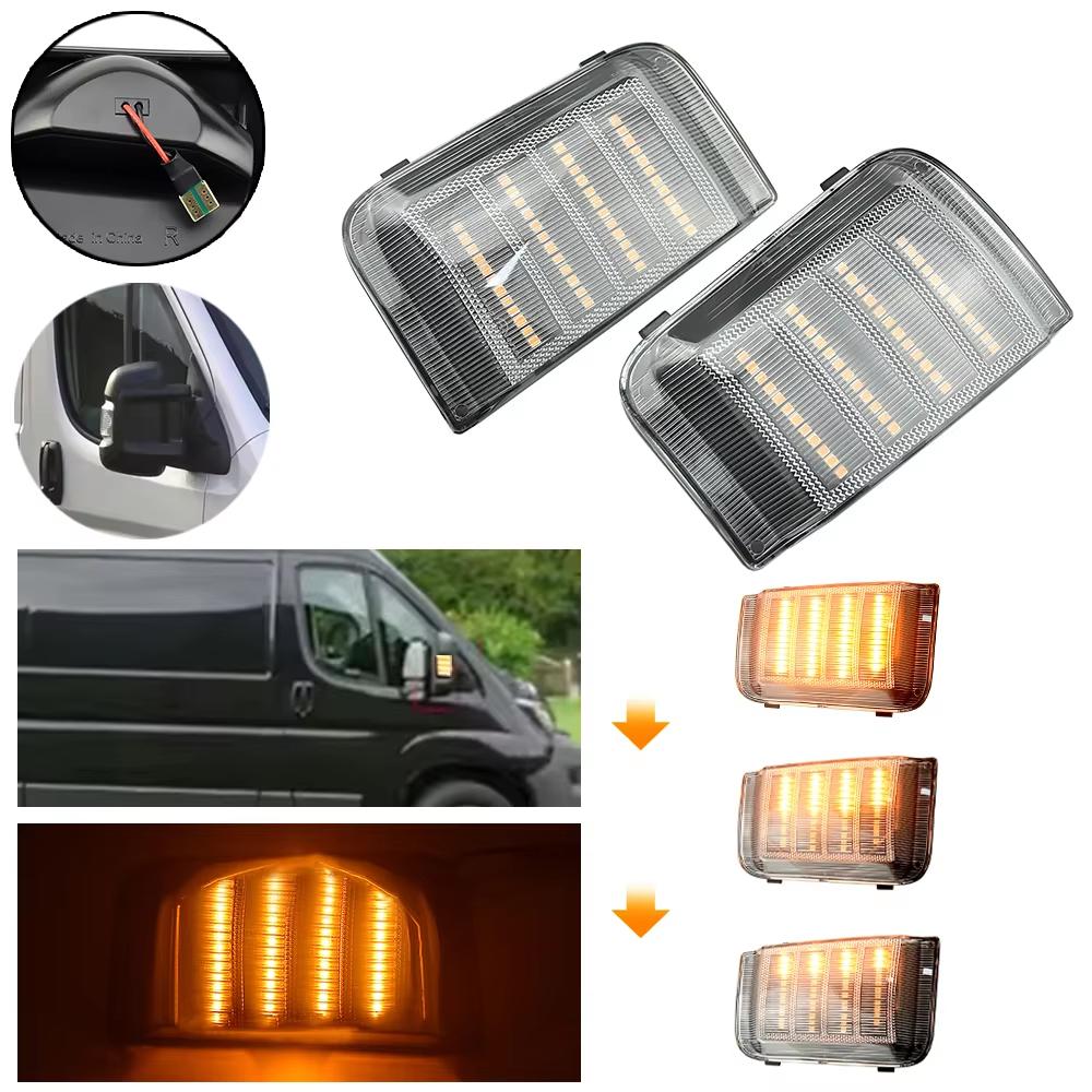 1 Pair Dynamic LED Side Mirror Turn Signal Light Assembly For Fiat Ducato / Peugeot Boxer / Ram ProMaster / Citroen Jumper Relay 2006-2019(Clear