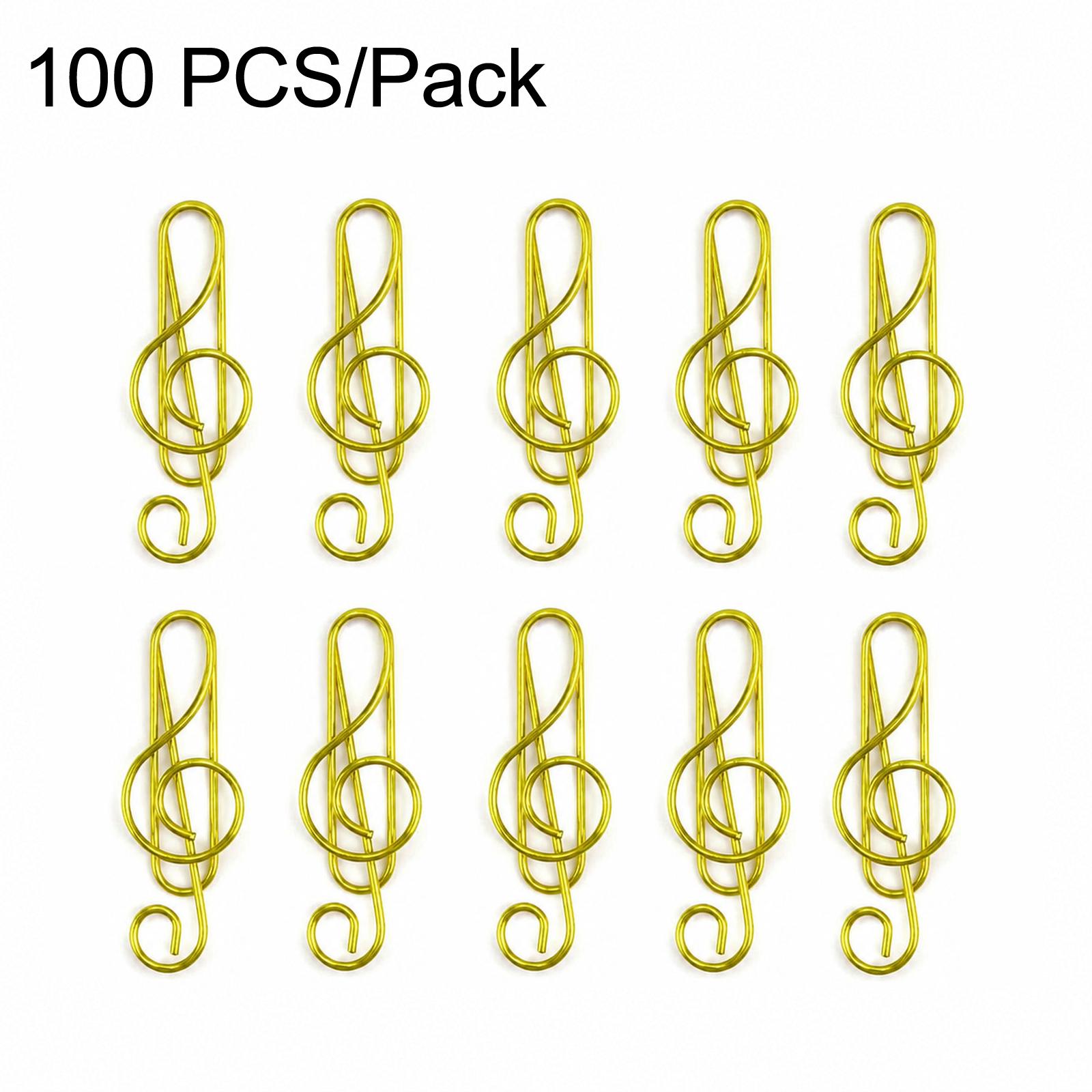 100 PCS/Pack Music Note Paper Clips Colorful Treble Clef Shaped Decorative Paperclips(Gold) - Shopkiz.com