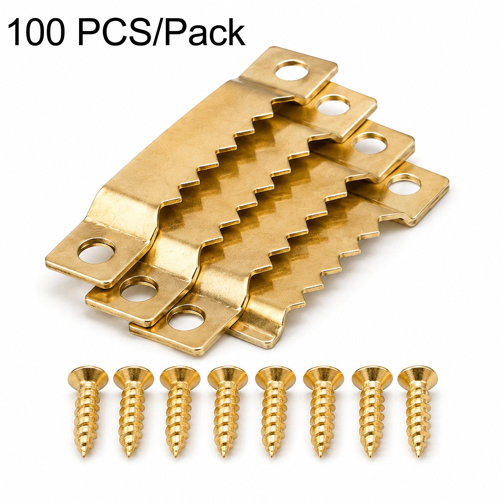 100 PCS/Pack Sawtooth Picture Hangers Kit 1.5 Inch Metal Picture Frame Hanging Hooks Hardware(Gold) - Shopkiz.com