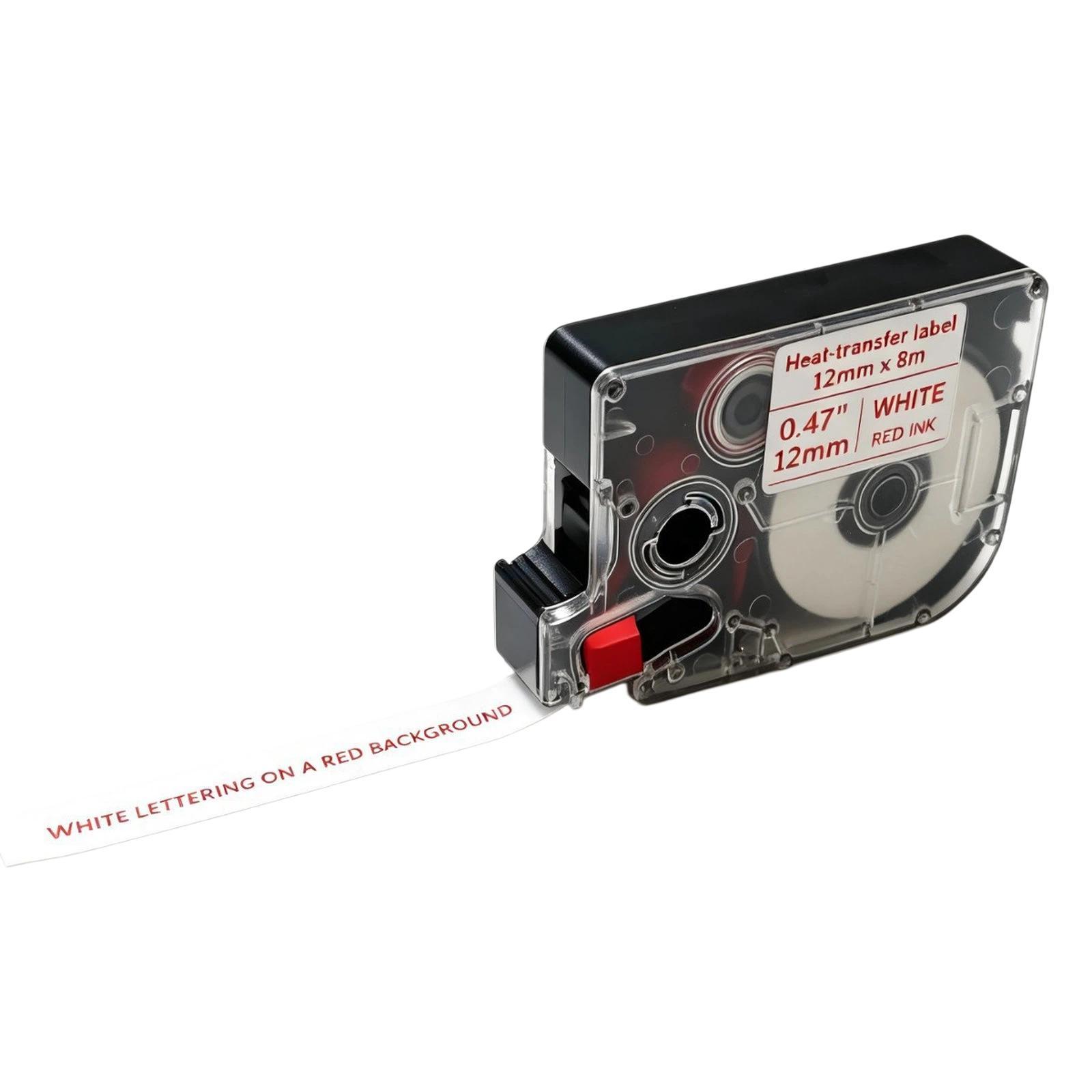 12mm Label Paper & Ribbon For Printer, Style: White Background Red Text - Shopkiz.com