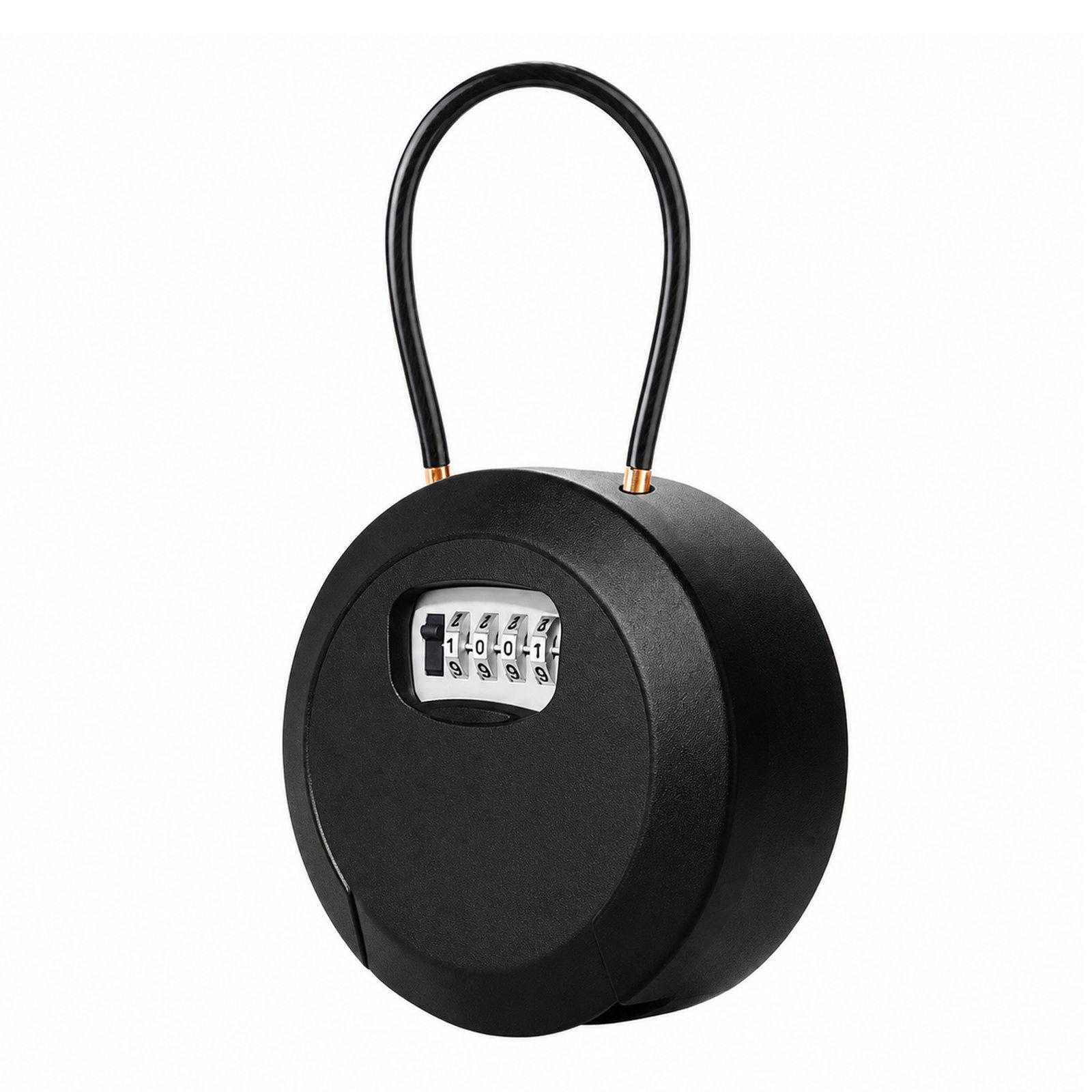 Key Lock Box Waterproof 4 Digit Combination Security Storage Case, Spec: Steel Rope Black