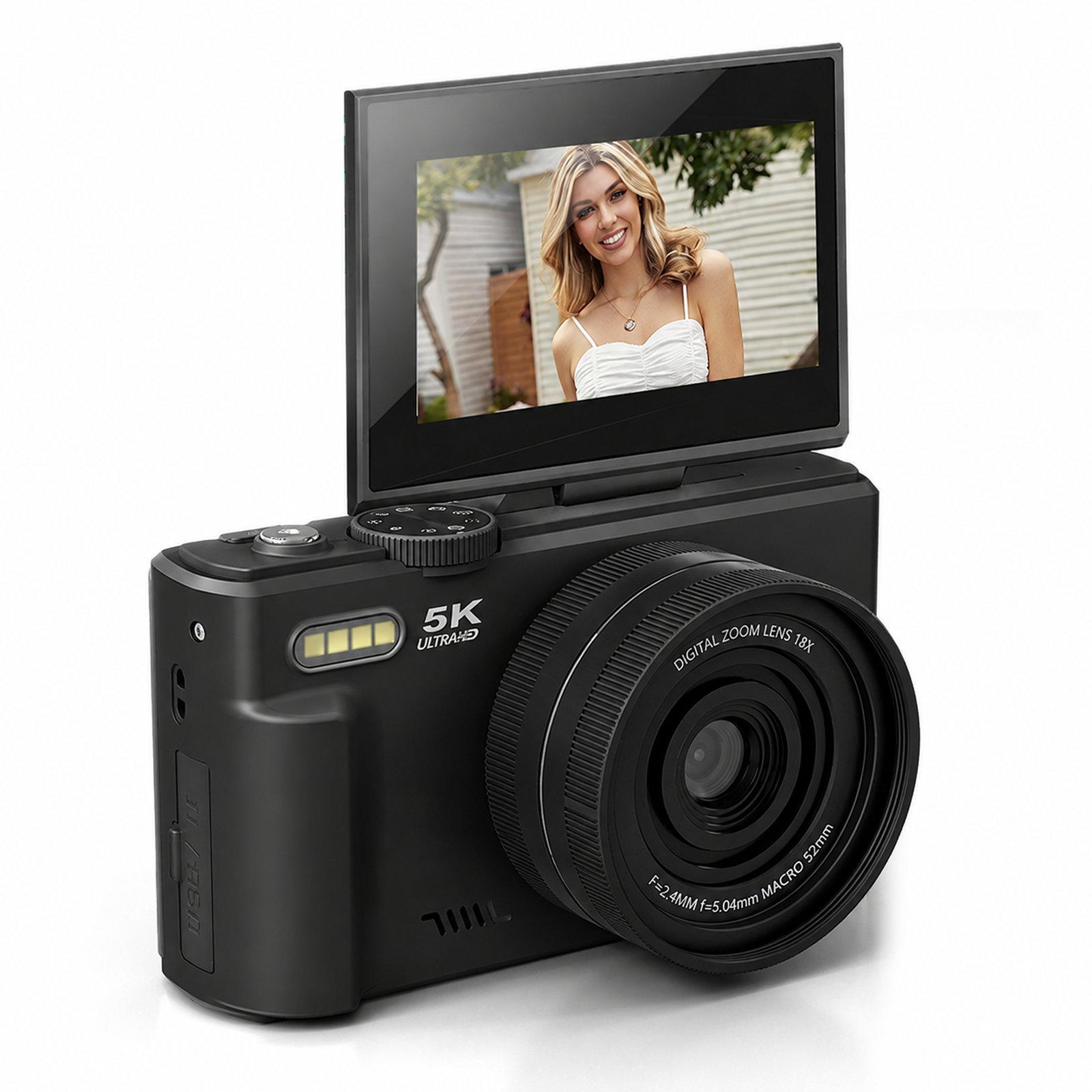 WD08 HD 5K 75MP CCD Digital Camera With Wi-Fi, Auto Focus, Beauty Filters(Black) - Shopkiz.com