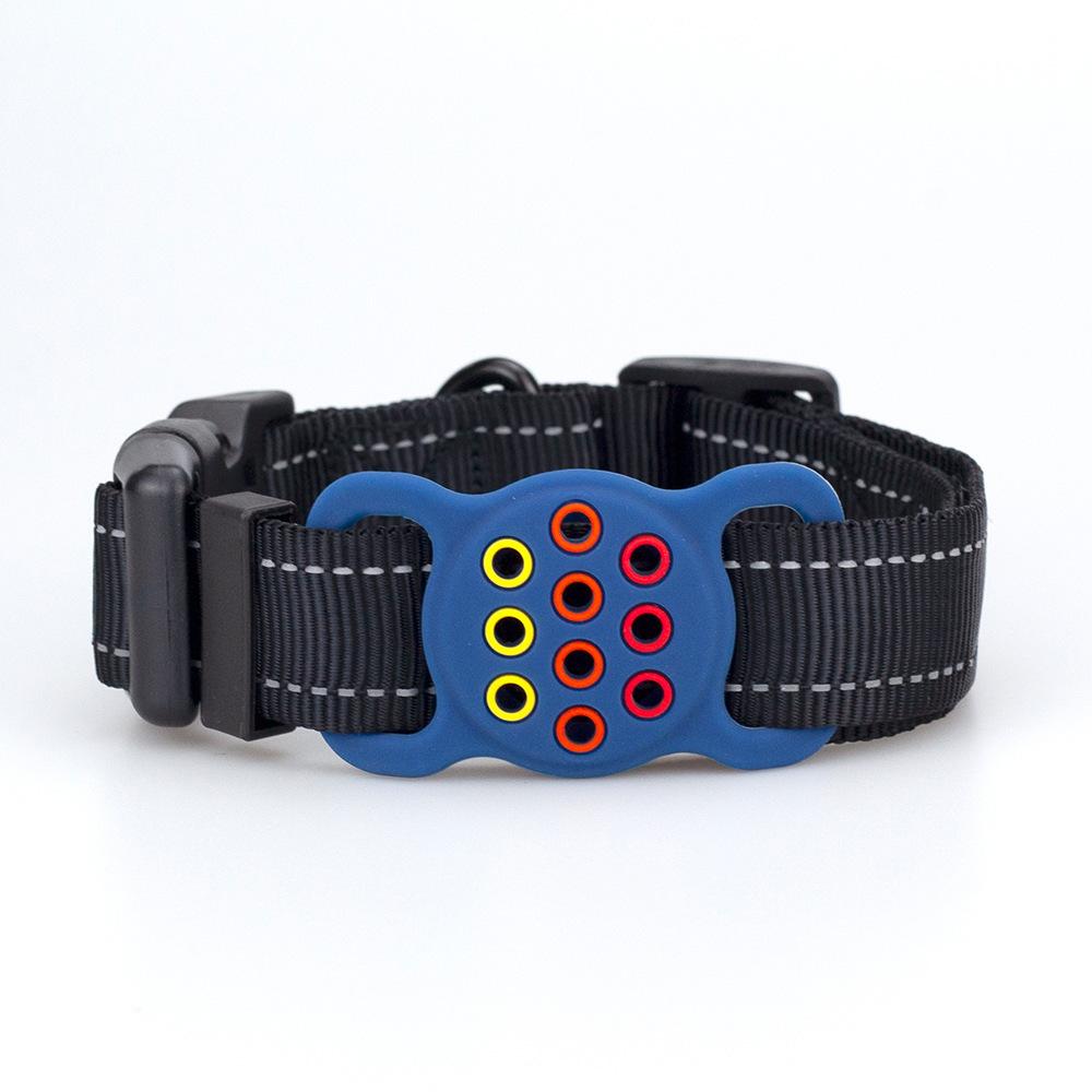 For AirTag 2nd Gen / AirTag 1st Gen Cat Dog Collar Reflective Nylon Pet Collar with Silicone Holder, Size: L(Blue) - Shopkiz.com