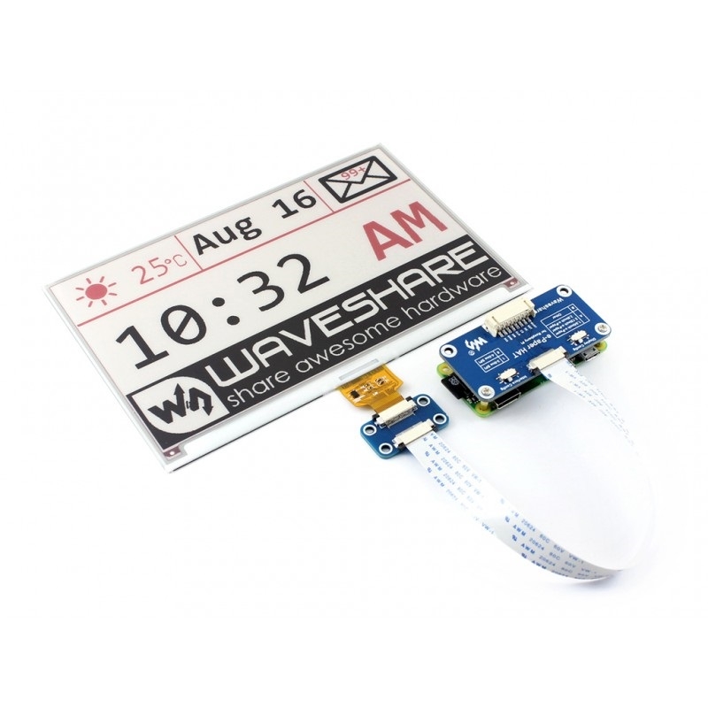 Waveshare 7.5 inch 640x384 E-Ink Display HAT for Raspberry Pi, Three-color, SPI Interface - Shopkiz.com
