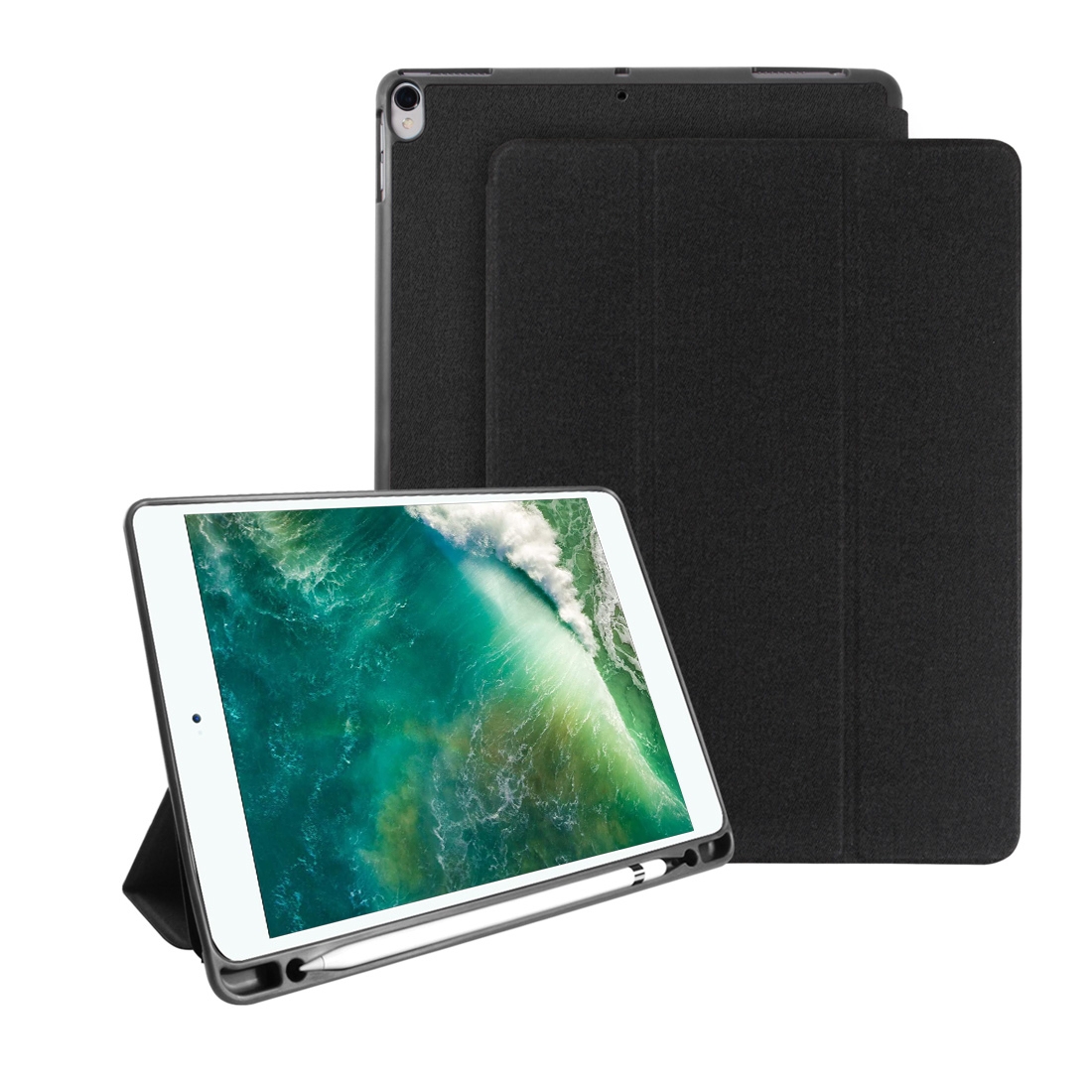 Mutural Exquisite Series Cloth Texture PU+TPU Leather Case for iPad Pro 10.5 inch, with 3-Fold Holder & Pen Slot & Sleep & Wake-up Function(Black) -