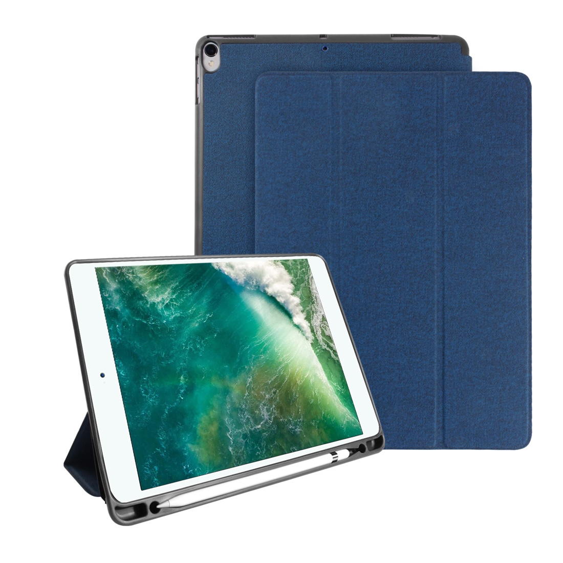 Mutural Exquisite Series Cloth Texture PU+TPU Leather Case for iPad Pro 10.5 inch, with 3-Fold Holder & Pen Slot & Sleep & Wake-up Function(Blue) -