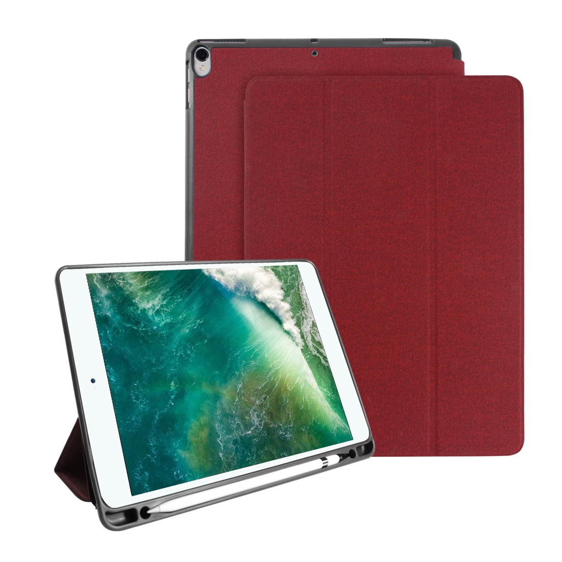 Mutural Exquisite Series Cloth Texture PU+TPU Leather Case for iPad Pro 10.5 inch, with 3-Fold Holder & Pen Slot & Sleep & Wake-up Function(Red) -