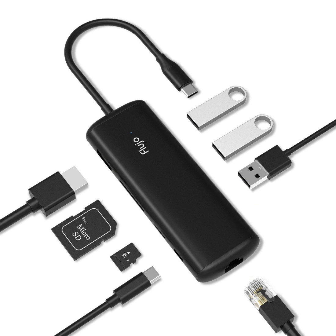Flujo UC41-PD 4K Ultra HD HDMI + SD Card + TF Card + PD Port + RJ45 + USB 3.0 x 3 to USB-C / Type-C Multi-function HUB Converter - Shopkiz.com