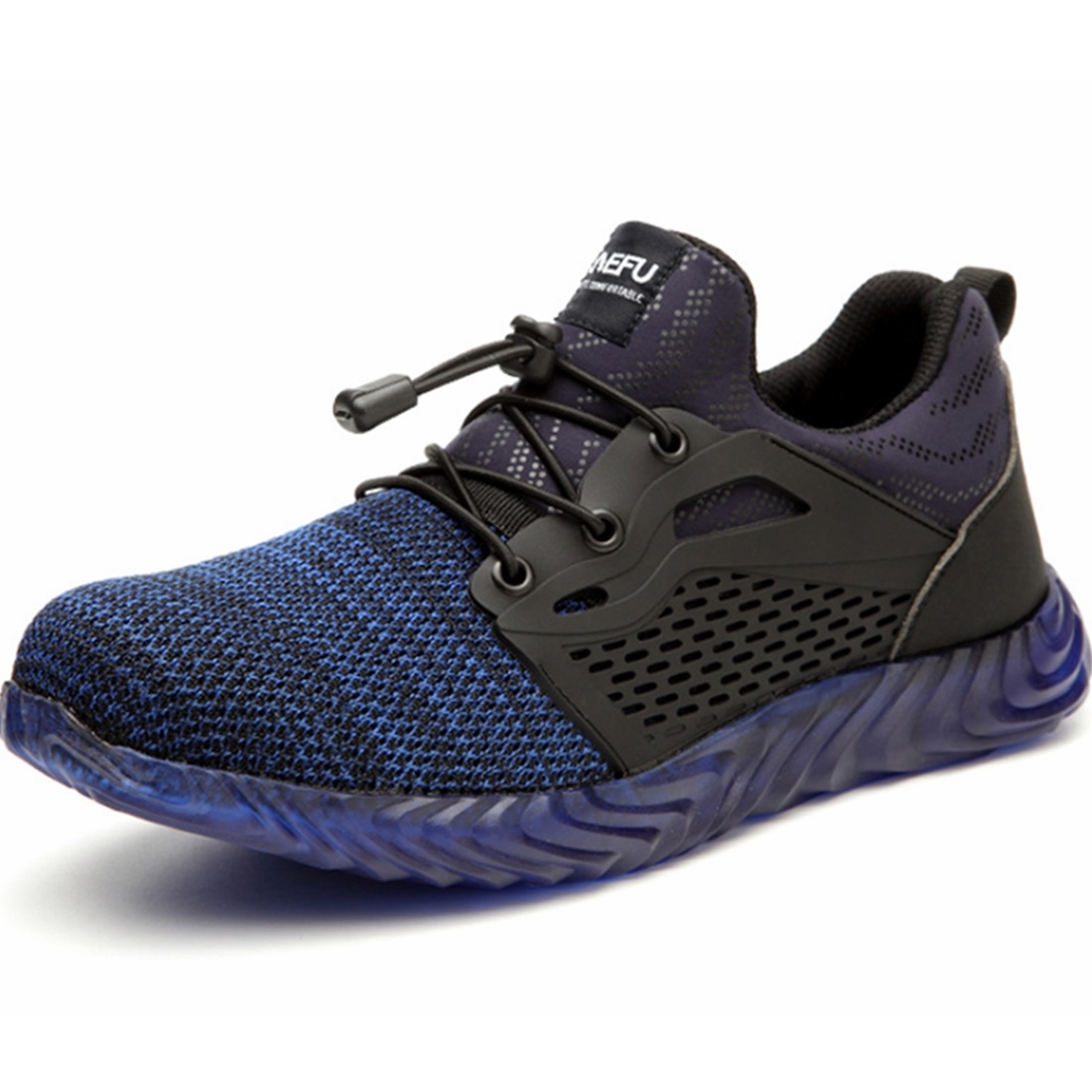 Jiefu Flying Knitted Air Permeable Insulating Steel Head Anti Smashing Shoes Anti Piercing Safety Labor Protection Shoes (Color:Blue Size:48)