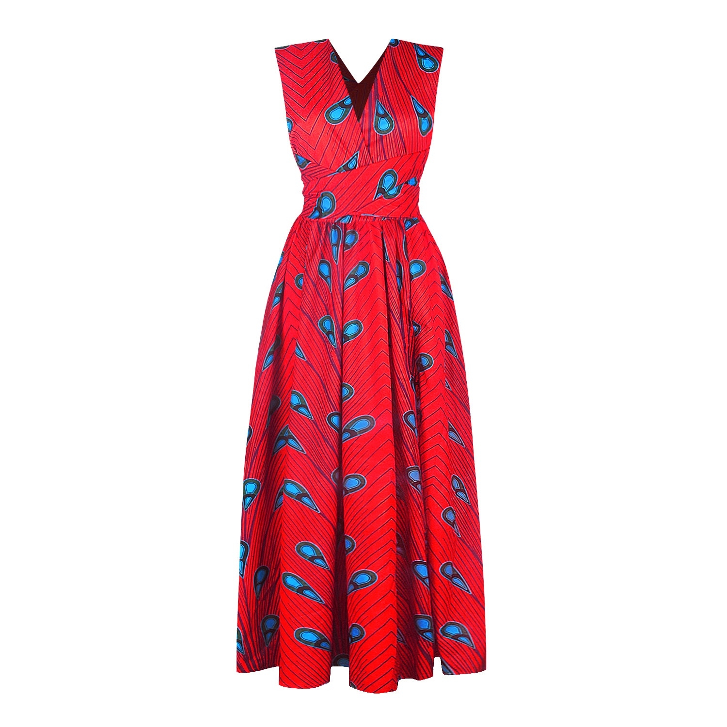 Ladies Feather Print Lace Slit Dress (Color:80212003 Size:XL)