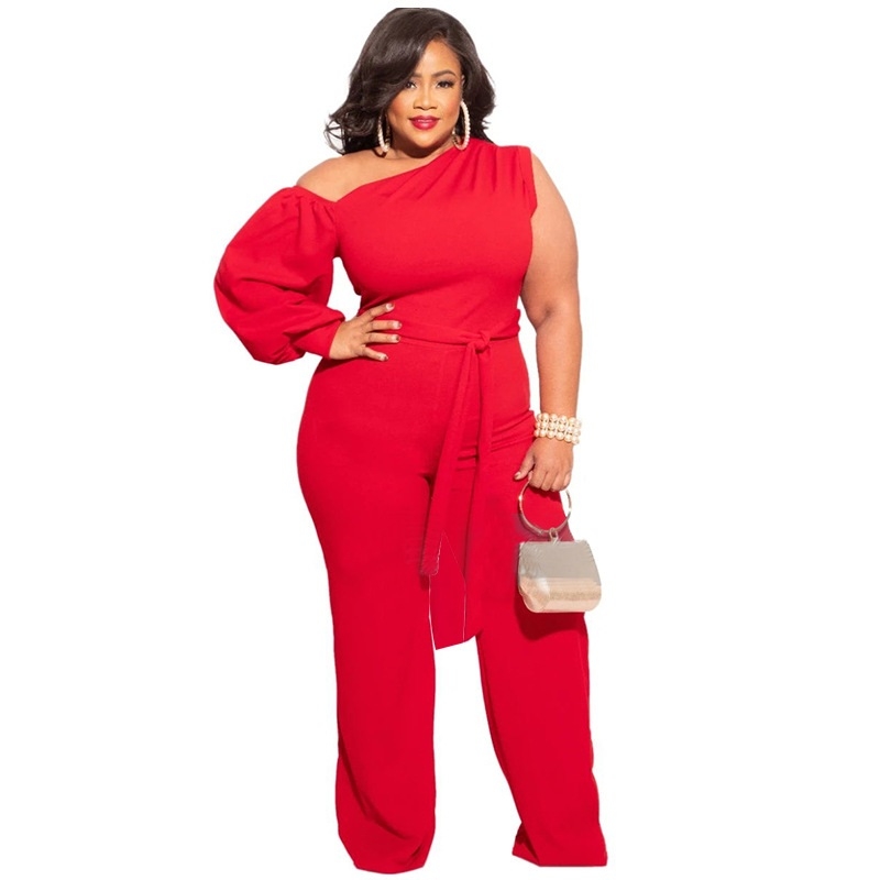 Women Plus Size Sweatpants Wide Leg Pants (Color:Red Size:L)