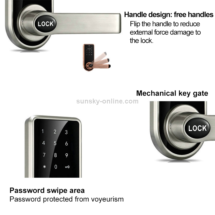 OS8818 Contraseña + Llave + Tarjeta de sensor Aleación de zinc Cerradura de puerta electrónica Pantalla táctil Bloqueo de código electrónico - 9