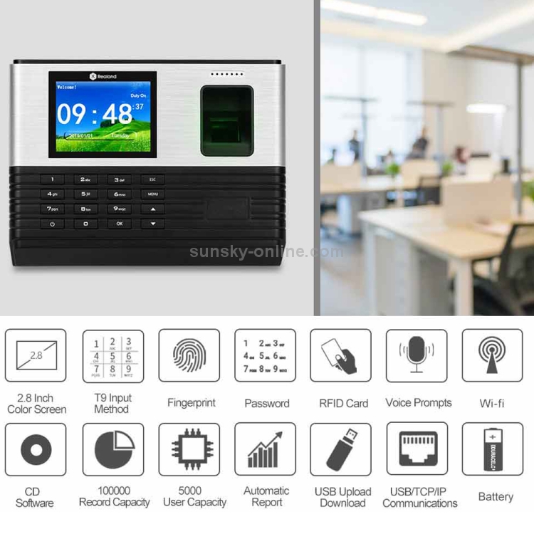 Realand AL355 Tiempo de asistencia de huellas dactilares con pantalla a color de 2,8 pulgadas y función de tarjeta de identificación y WiFi - 8