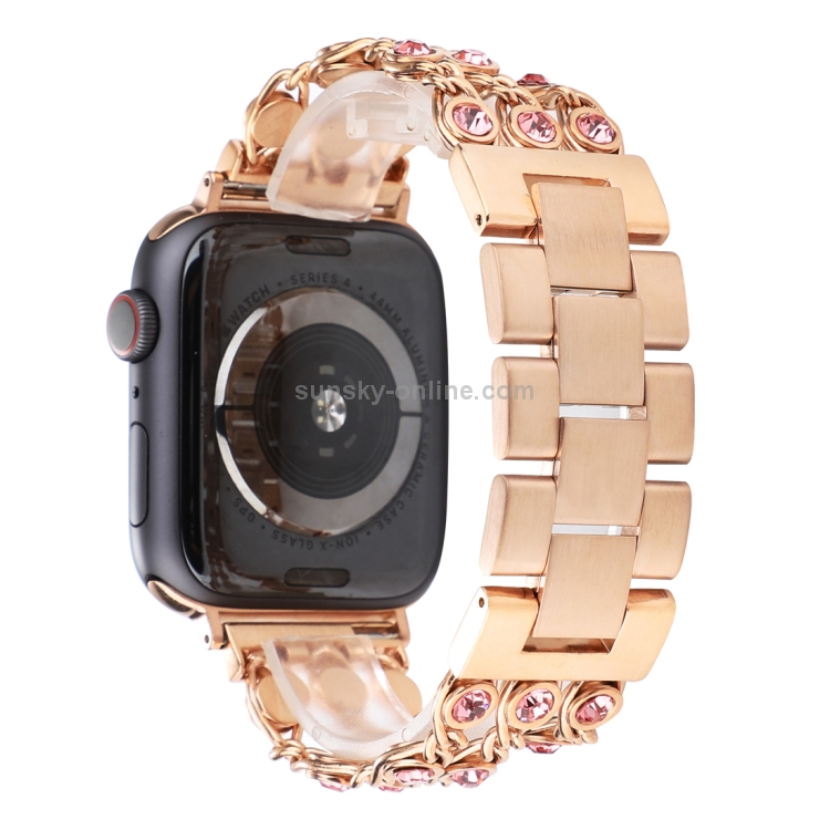 Cadena de vaqueros con banda de reloj de diamante rosa para Apple Watch  Series 5 y 4 y 3 y 2 y 1 42 mm y 44 mm (oro rosa)
